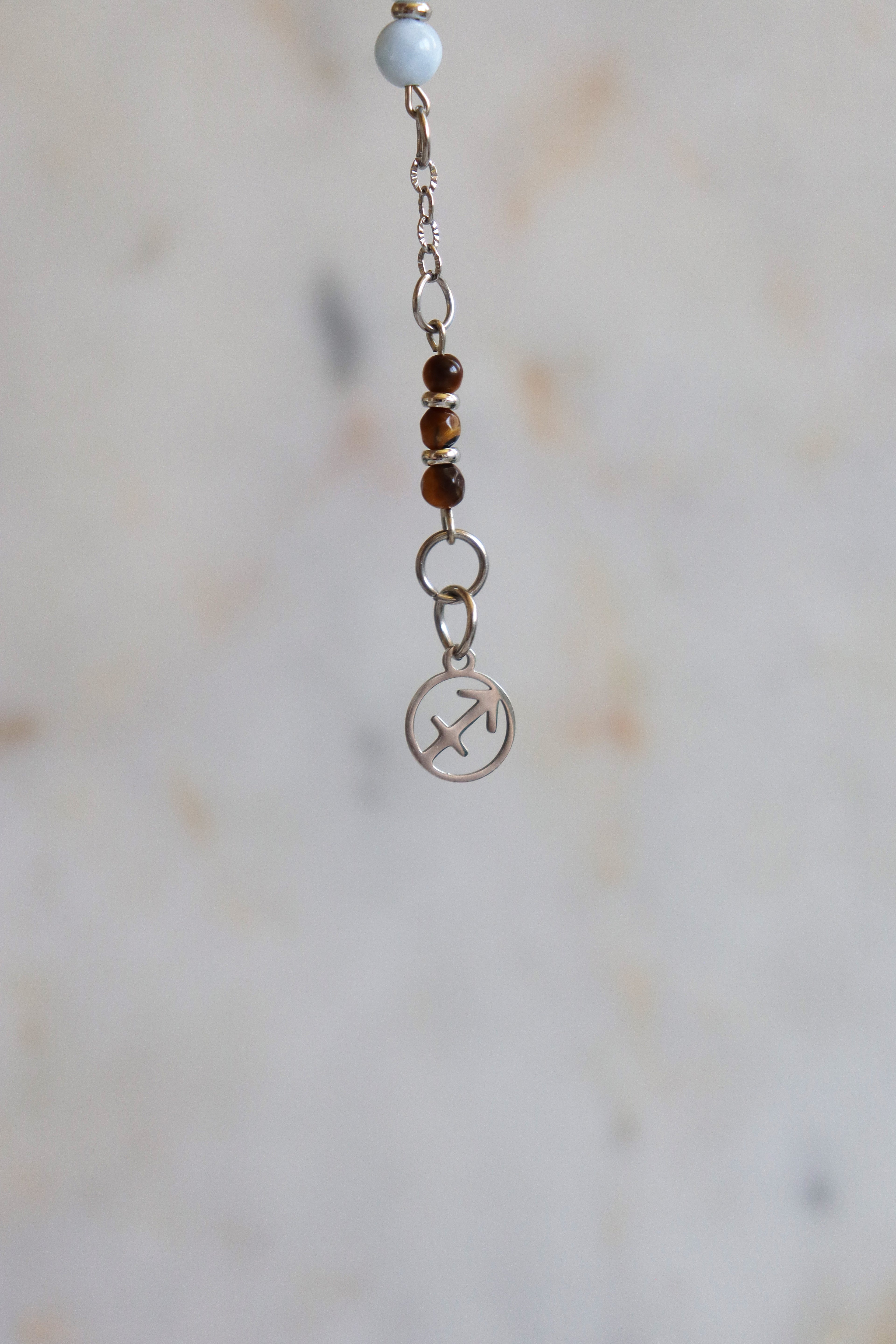 Sagittarius Zodiac Pendulum, Clear Quartz Crystal Pendulum, Dowsing Tool, Sunstone Tigers Eye Aquamarine Gift