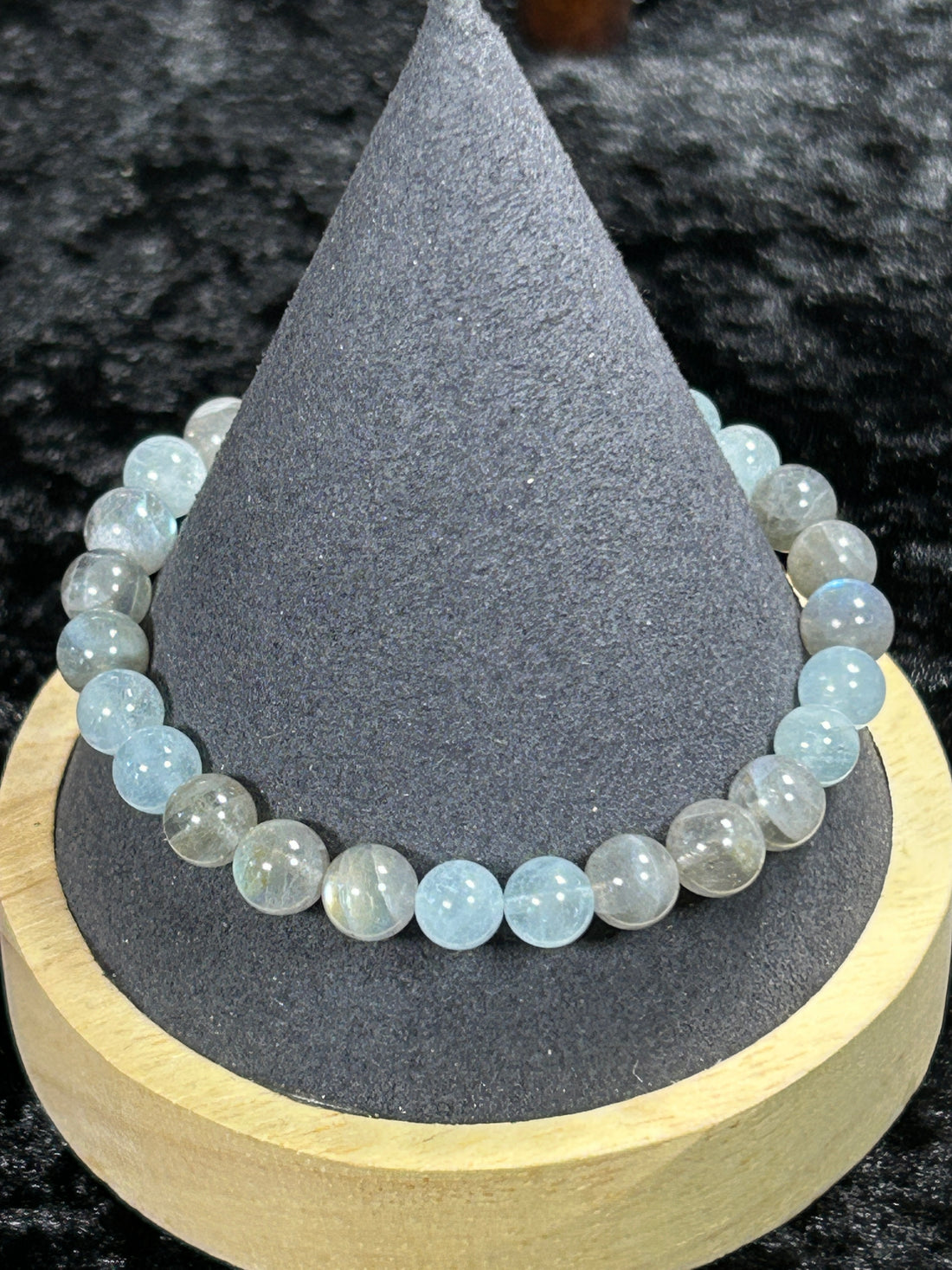 Beautiful HQ Labradorite &amp; Aquamarine Beaded Stretch Bracelet
