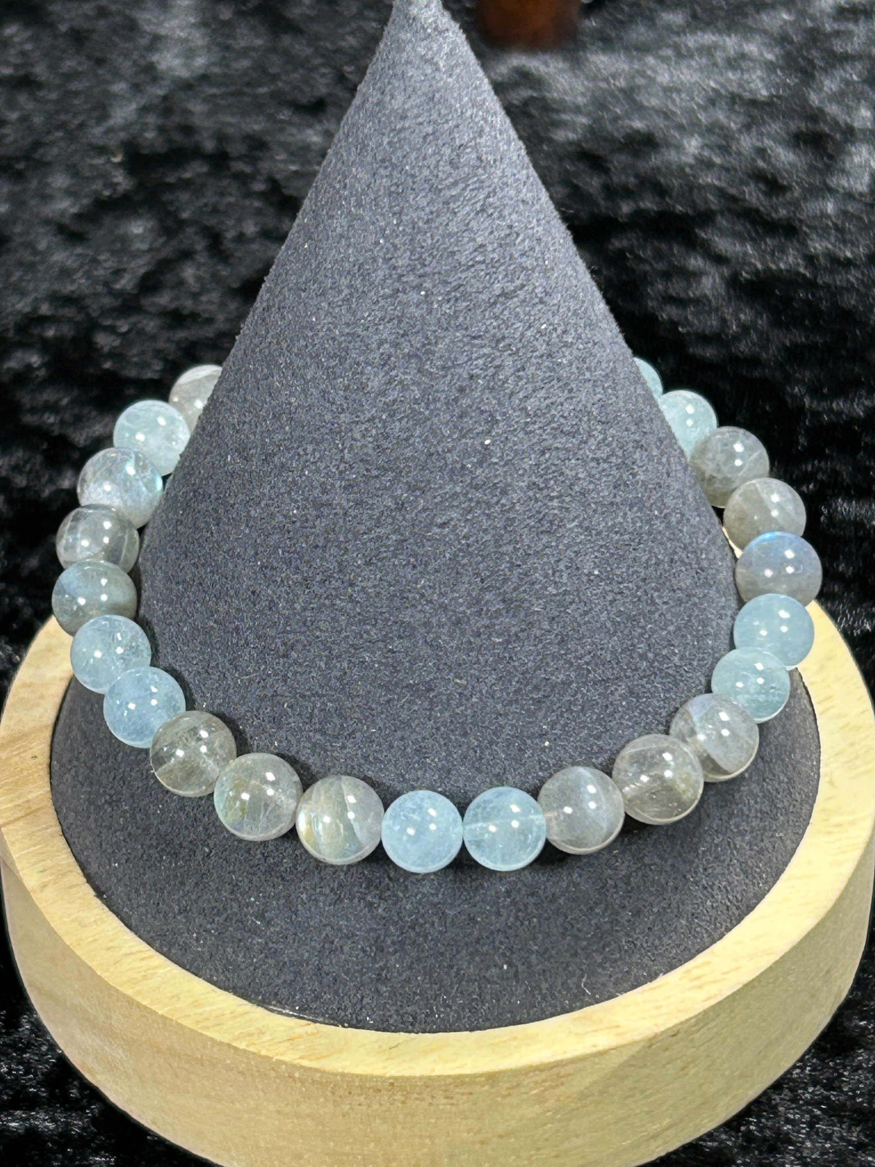 Beautiful HQ Labradorite &amp; Aquamarine Beaded Stretch Bracelet