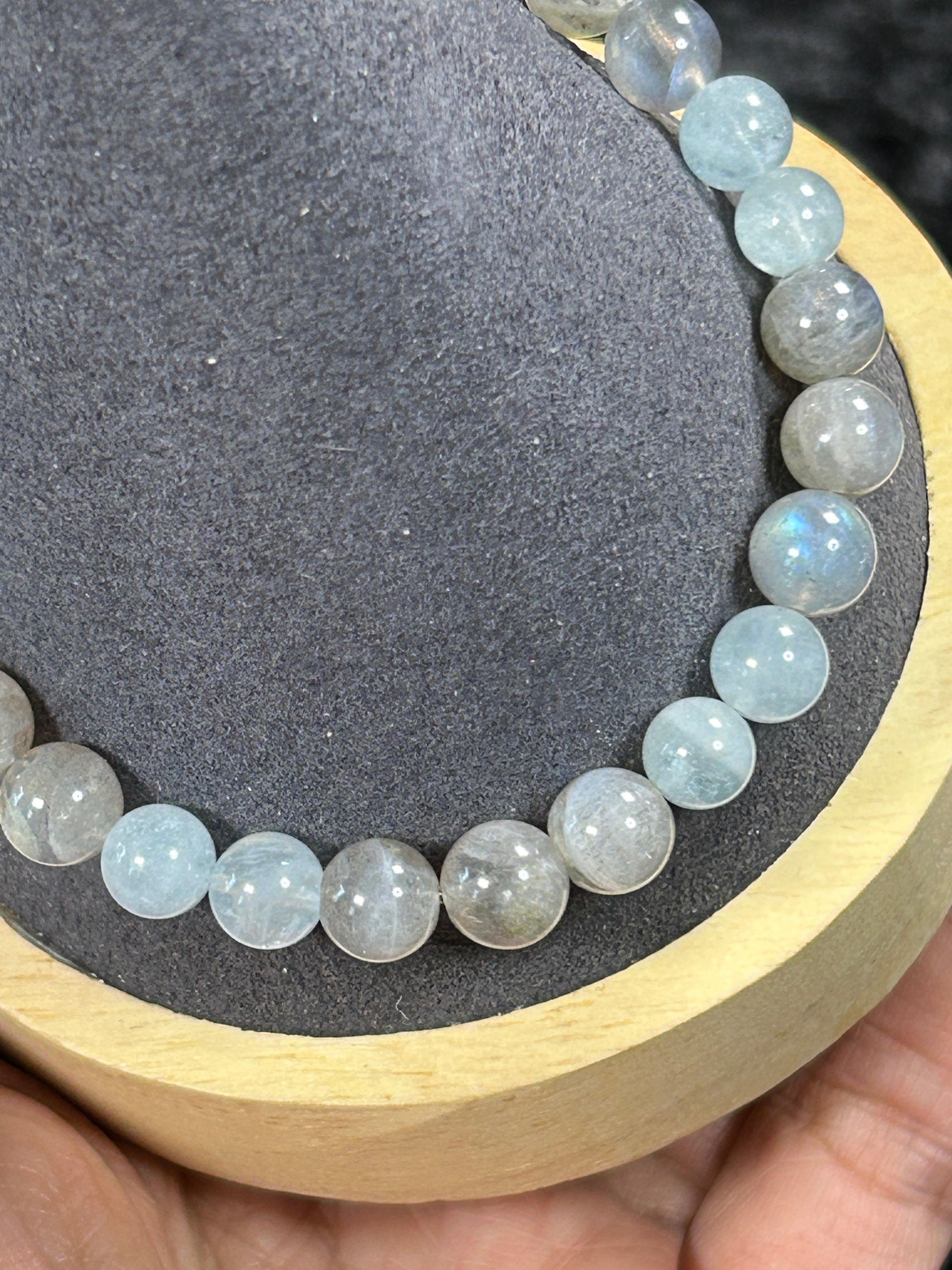 Beautiful HQ Labradorite &amp; Aquamarine Beaded Stretch Bracelet