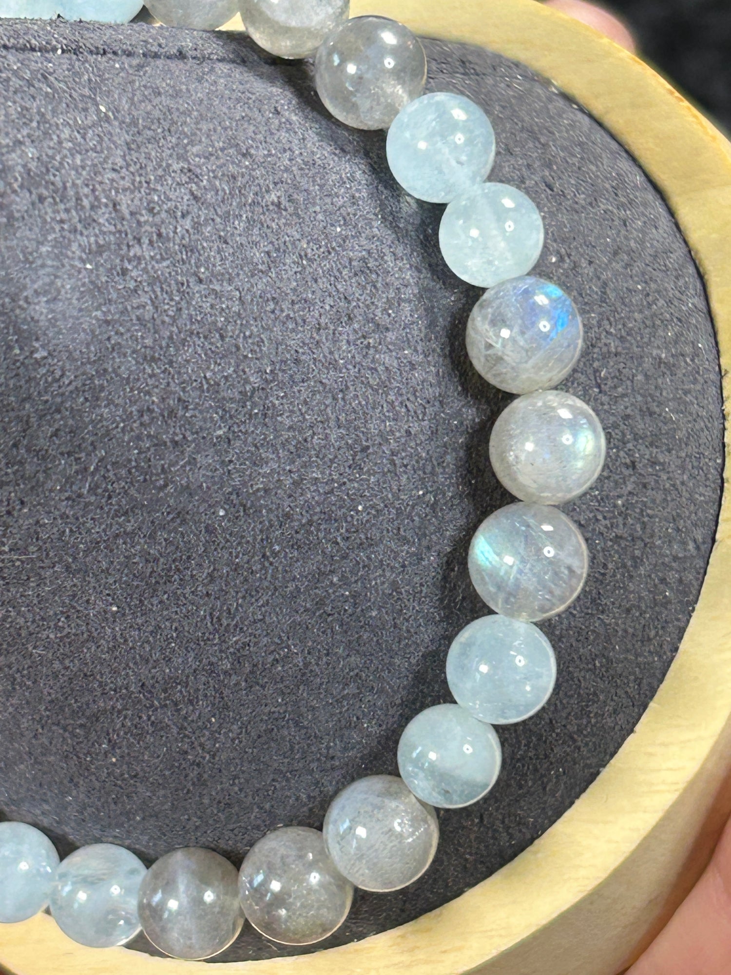 Beautiful HQ Labradorite &amp; Aquamarine Beaded Stretch Bracelet