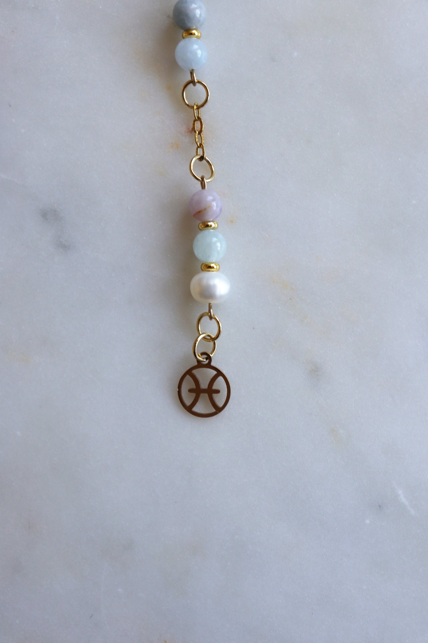 Pisces Zodiac Pendulum, Clear Quartz Crystal Pendulum, Dowsing Tool, Aquamarine Amethyst Pearl Divination Gift