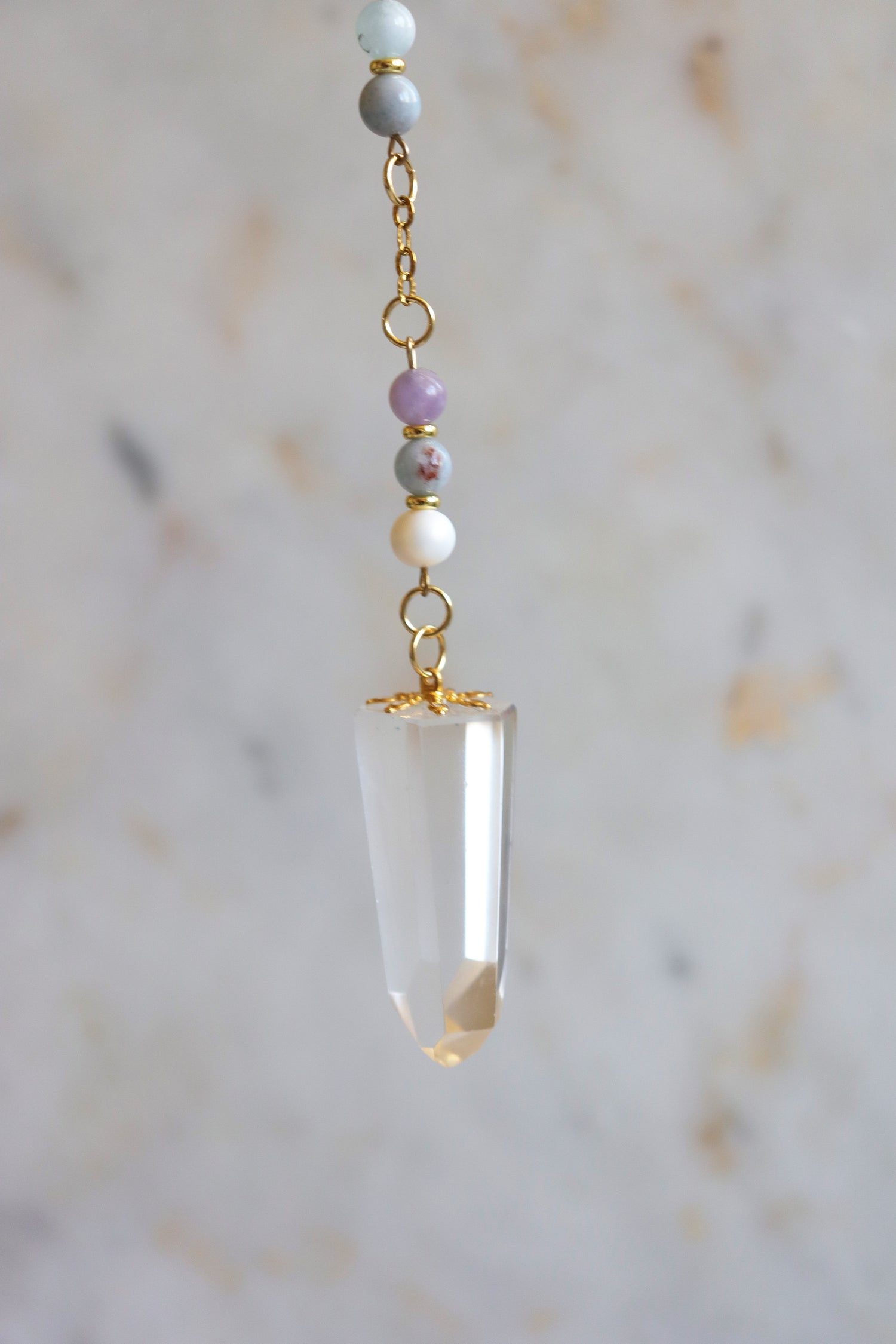 Pisces Zodiac Pendulum, Clear Quartz Crystal Pendulum, Dowsing Tool, Aquamarine Amethyst Pearl Divination Gift