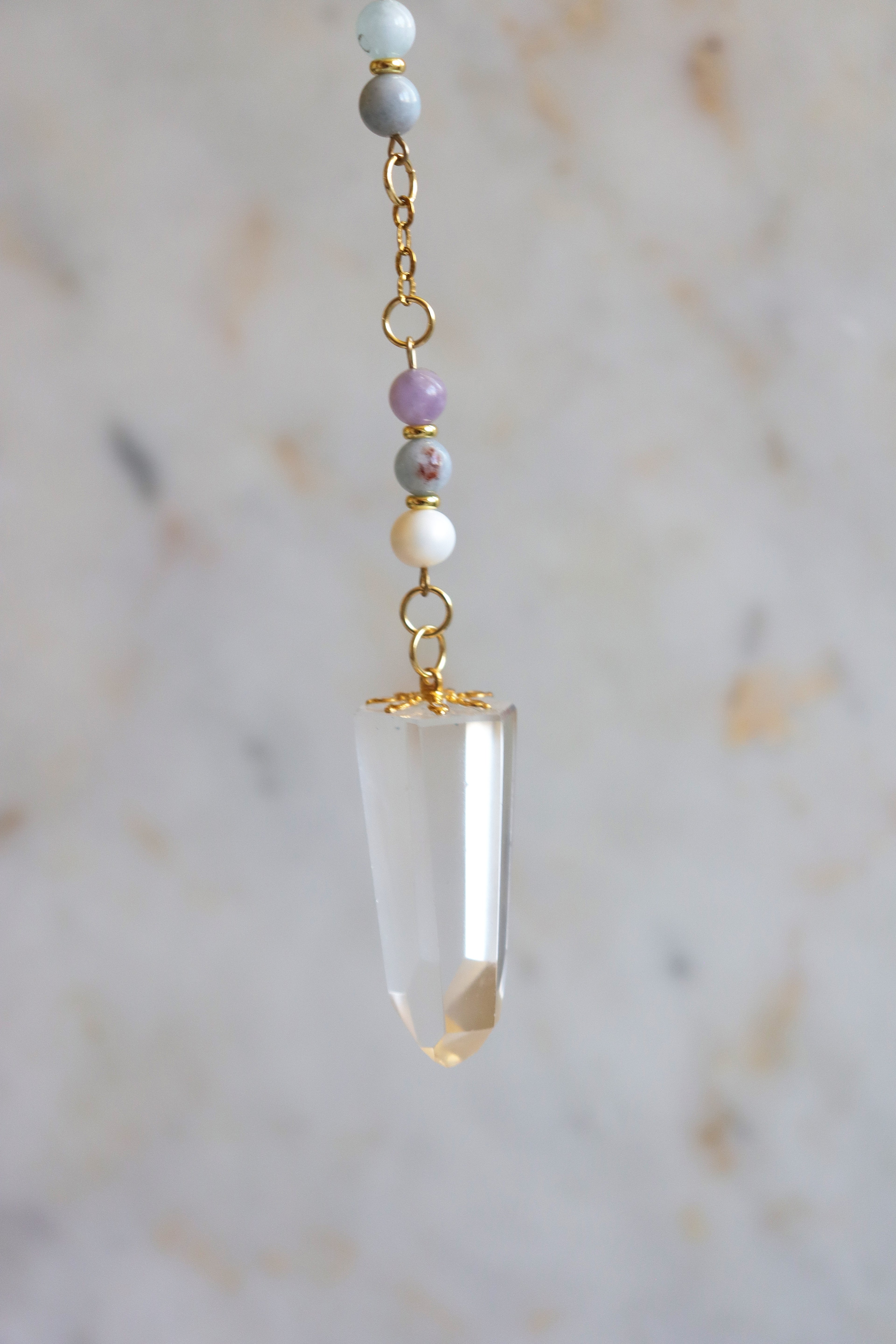 Pisces Zodiac Pendulum, Clear Quartz Crystal Pendulum, Dowsing Tool, Aquamarine Amethyst Pearl Divination Gift