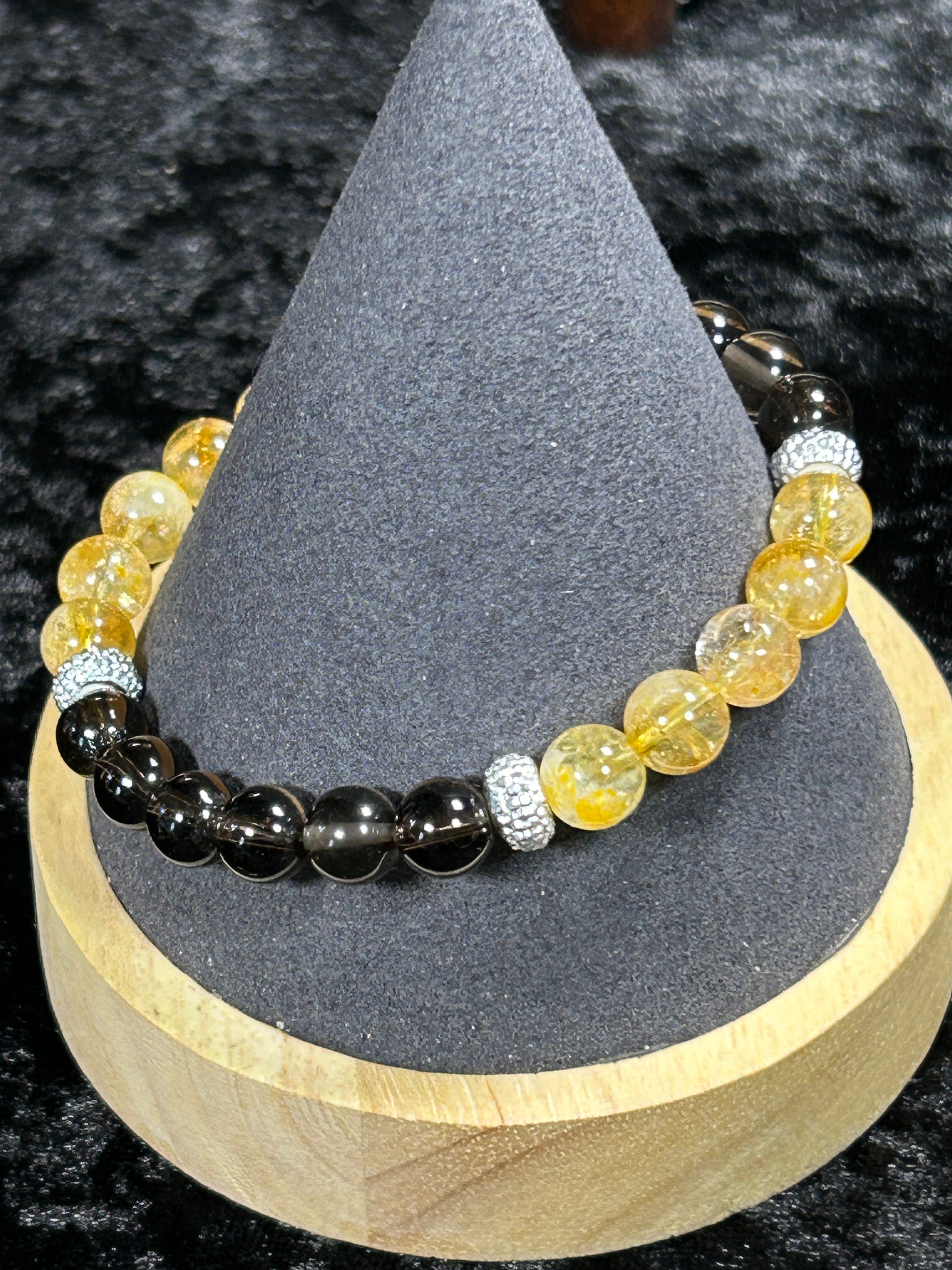 Beautiful HQ Smokey Quartz &amp; Citrine Beaded Stretch Bracelet