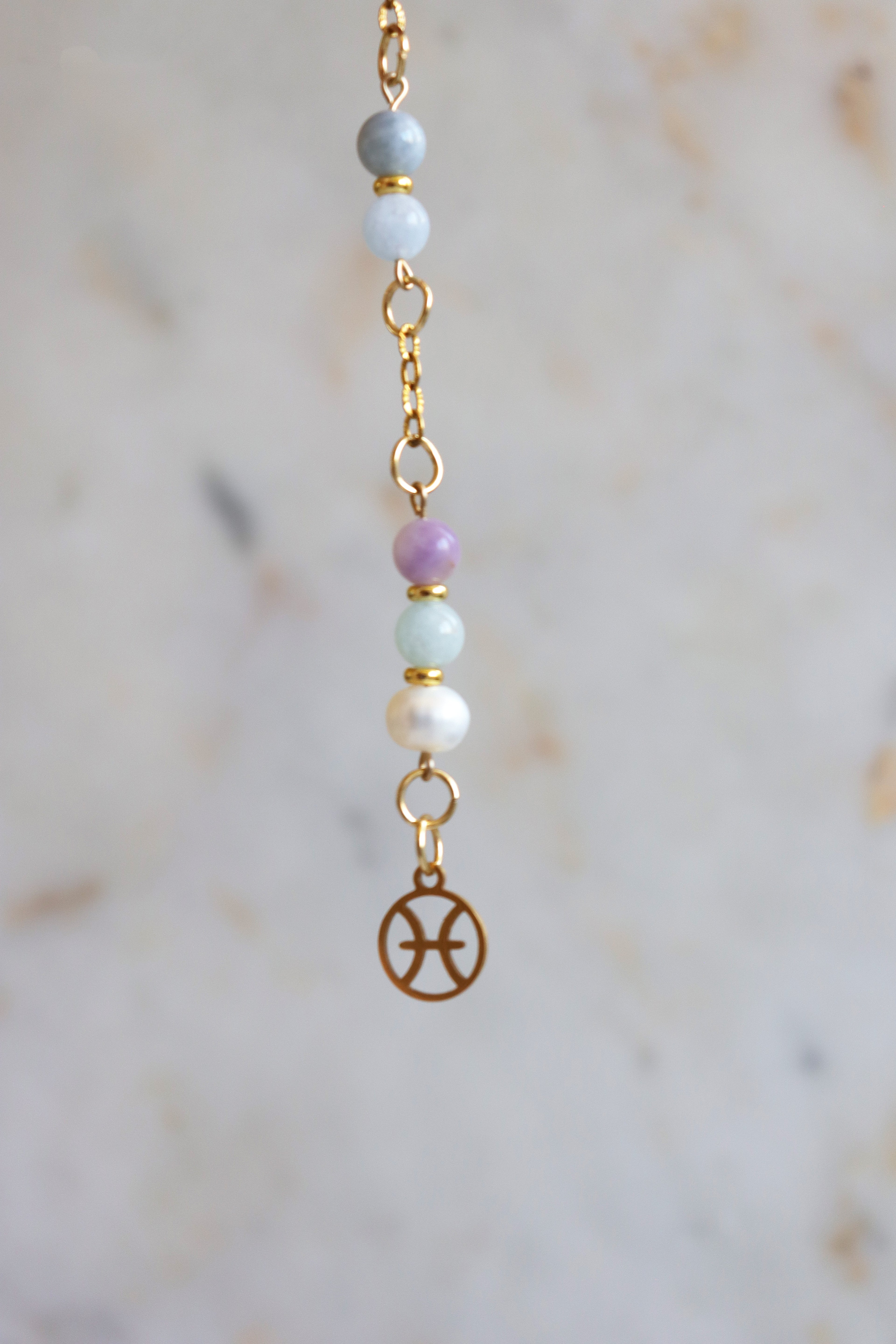 Pisces Zodiac Pendulum, Clear Quartz Crystal Pendulum, Dowsing Tool, Aquamarine Amethyst Pearl Divination Gift