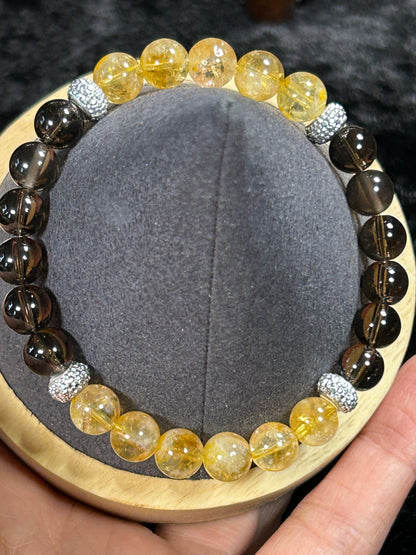 Beautiful HQ Smokey Quartz &amp; Citrine Beaded Stretch Bracelet