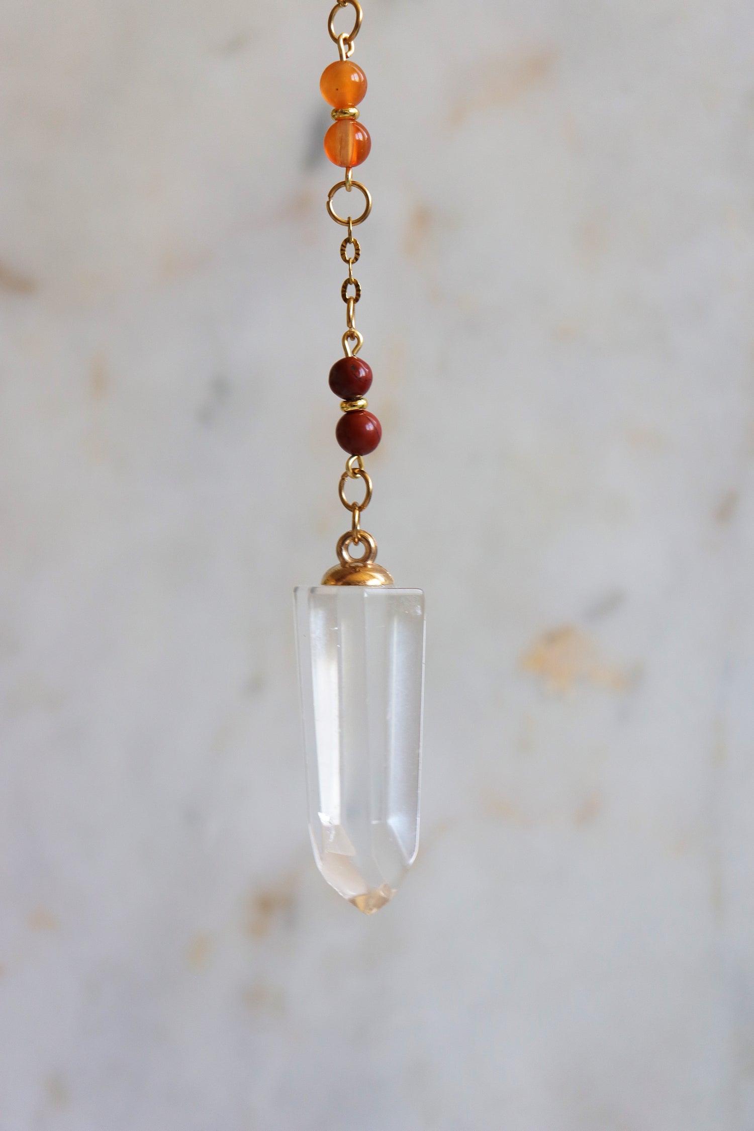 7 Chakra Crystal Pendulum – Clear Quartz Point, Ginkgo Charm, Spiritual Divination Tool