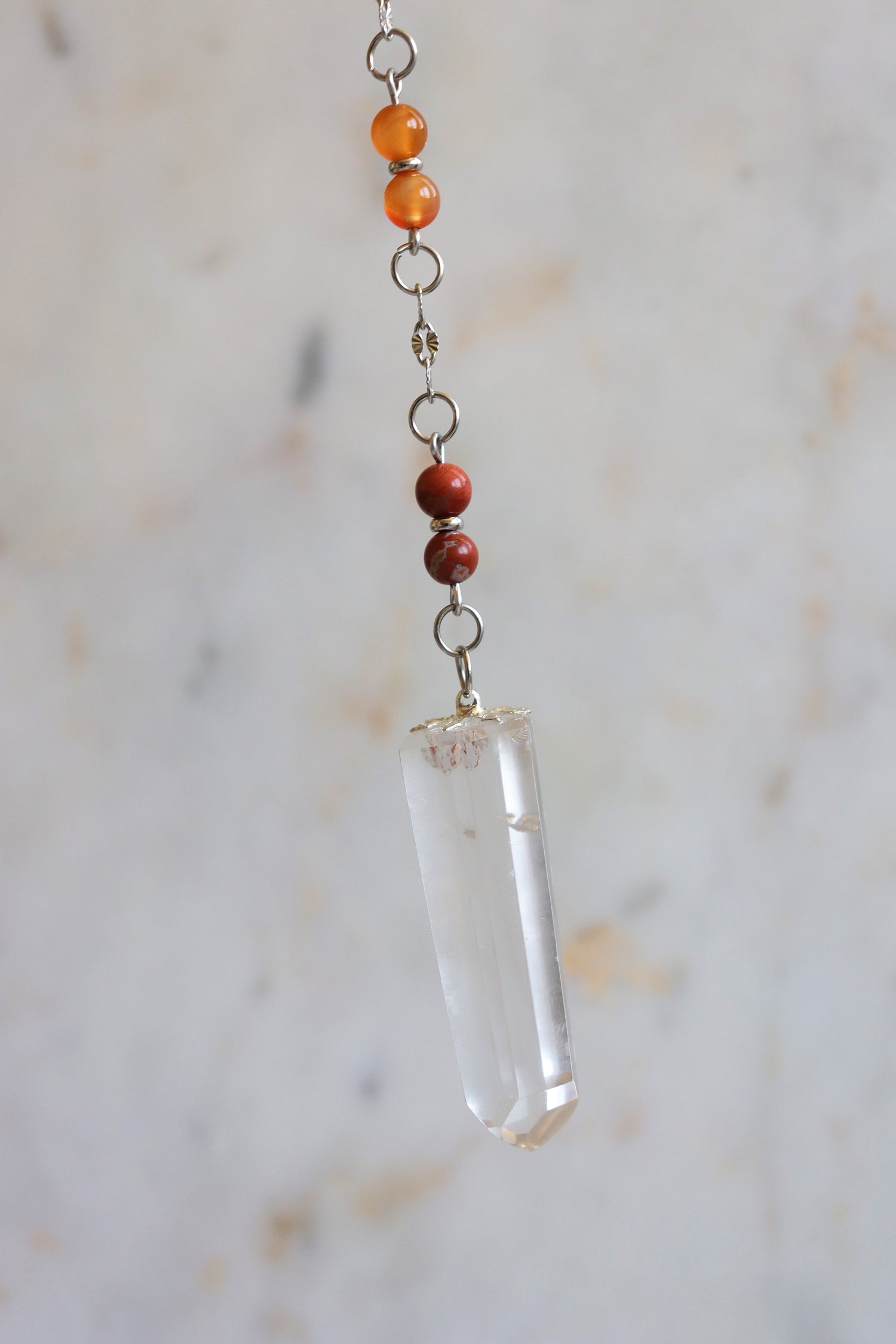 7 Chakra Crystal Pendulum – Clear Quartz Point, Ginkgo Charm, Spiritual Divination Tool