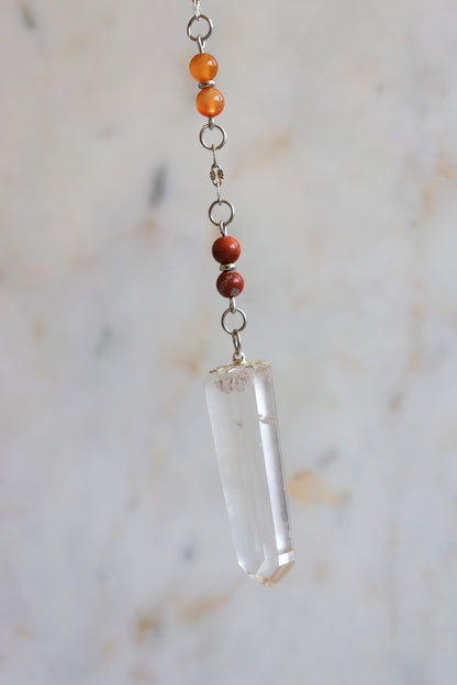 7 Chakra Crystal Pendulum – Clear Quartz Point, Ginkgo Charm, Spiritual Divination Tool
