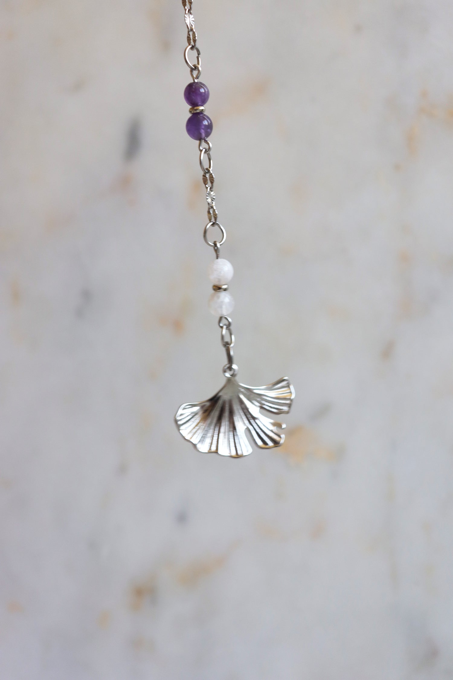 7 Chakra Crystal Pendulum – Clear Quartz Point, Ginkgo Charm, Spiritual Divination Tool