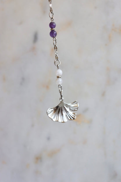 7 Chakra Crystal Pendulum – Clear Quartz Point, Ginkgo Charm, Spiritual Divination Tool