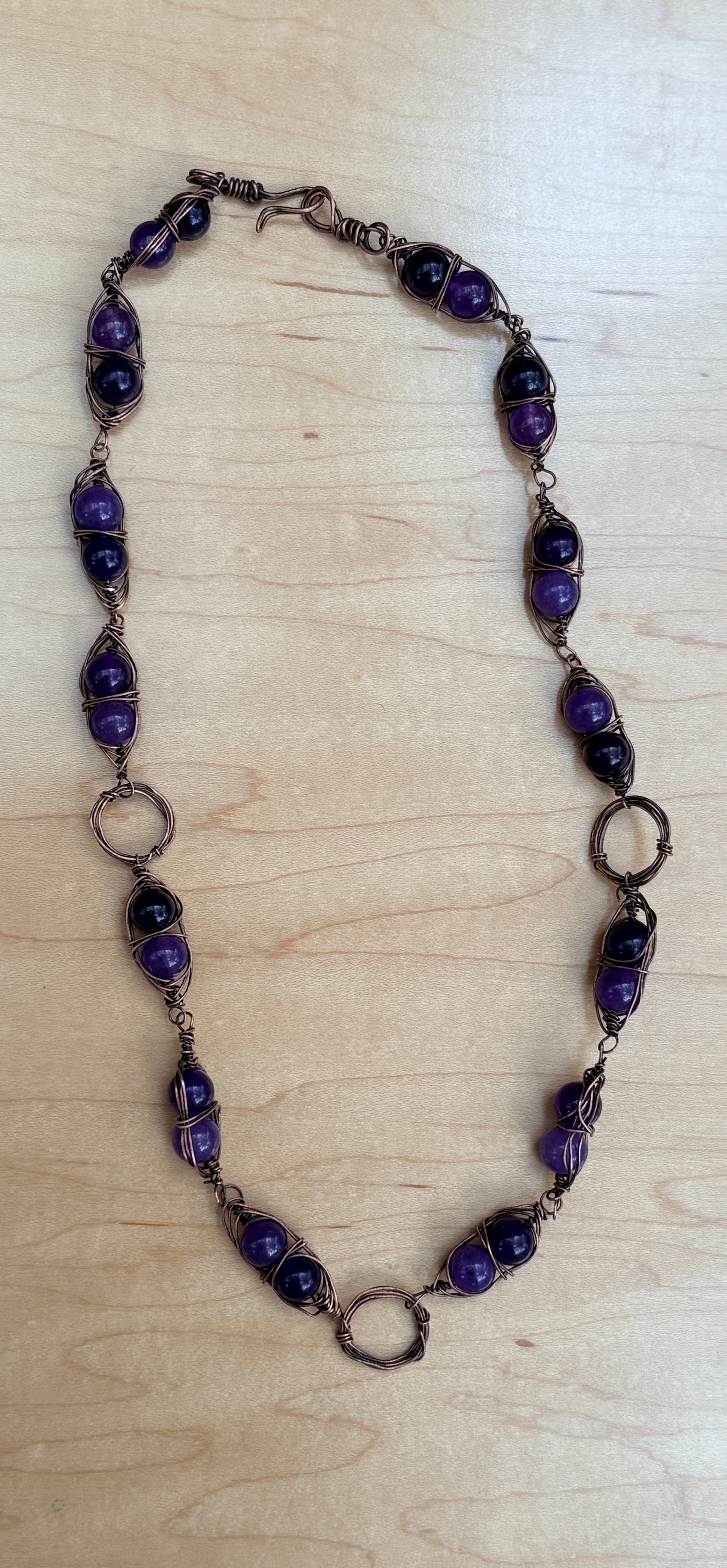 Amethyst and antiqued copper necklace