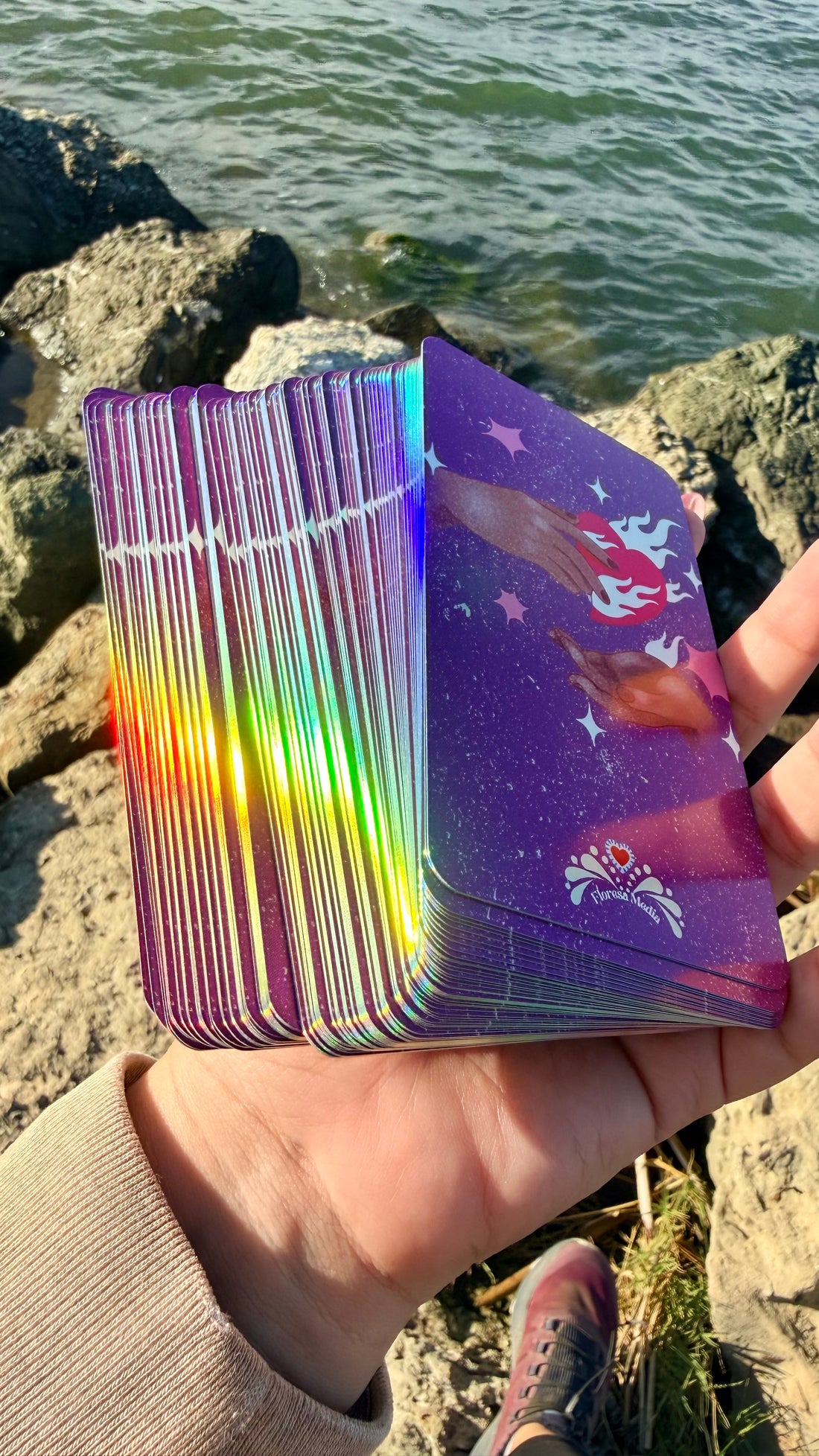 Back of oracle card with holographic gilded edge