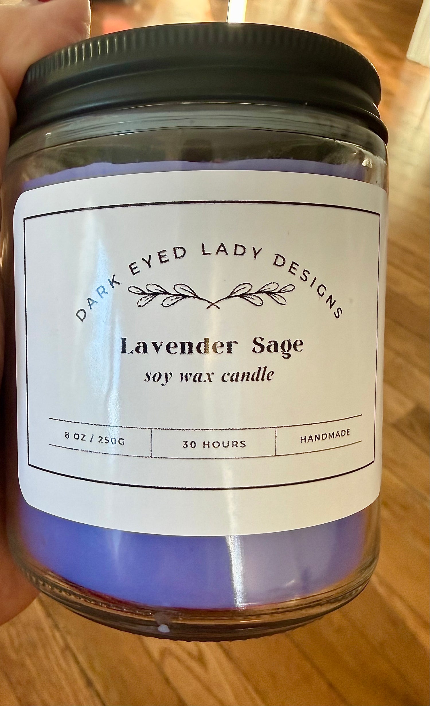 Calming Ritual Soy Candle with Lavender Sage Fragrance, Dried Herbs, and Amethyst Crystals