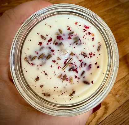 Love Ritual Soy Candle with Black Raspberry Vanilla Fragrance and Dried Florals.
