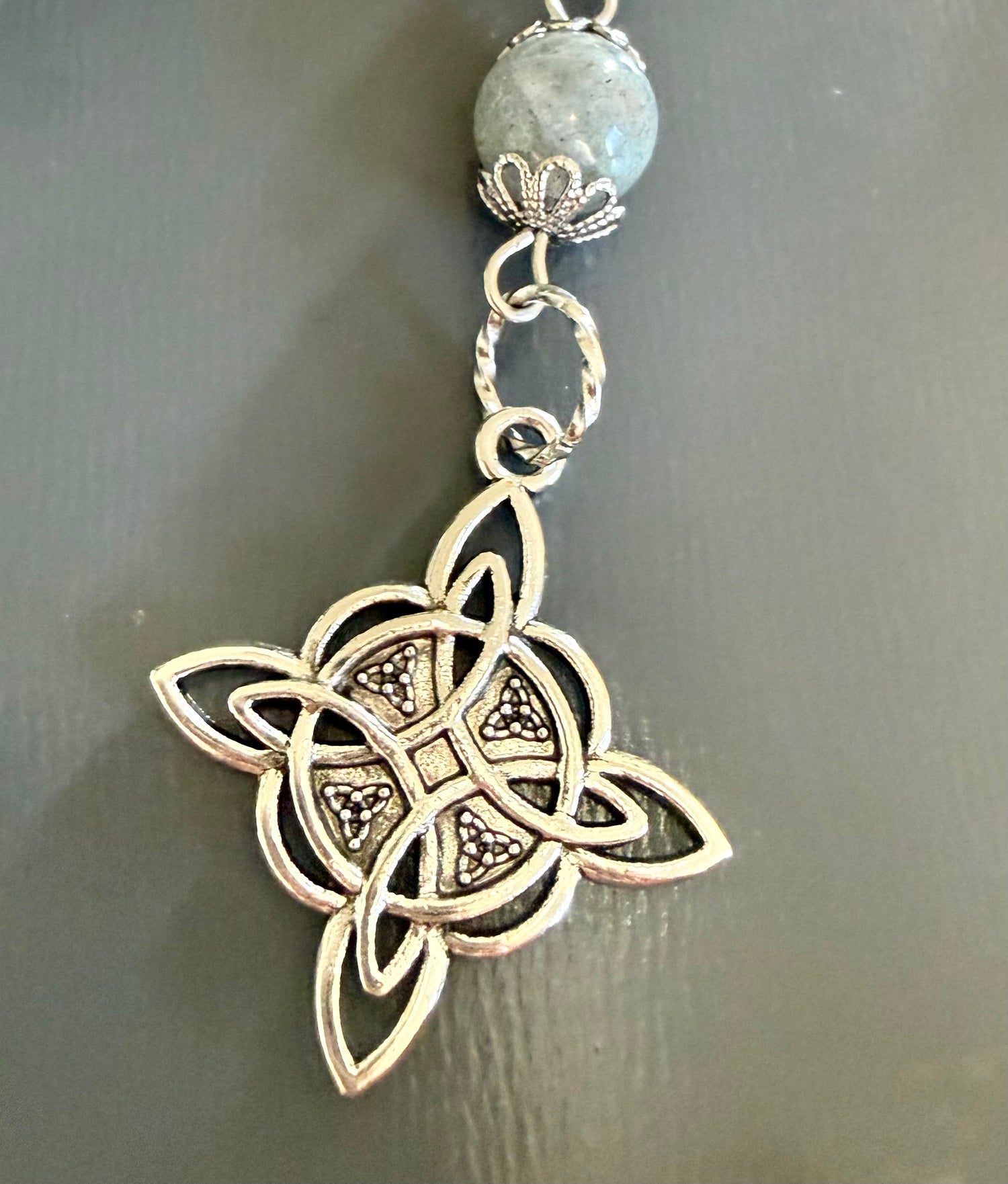 Witches Knot Pagan Devotional Prayer Beads with Labradorite and Moonstone.