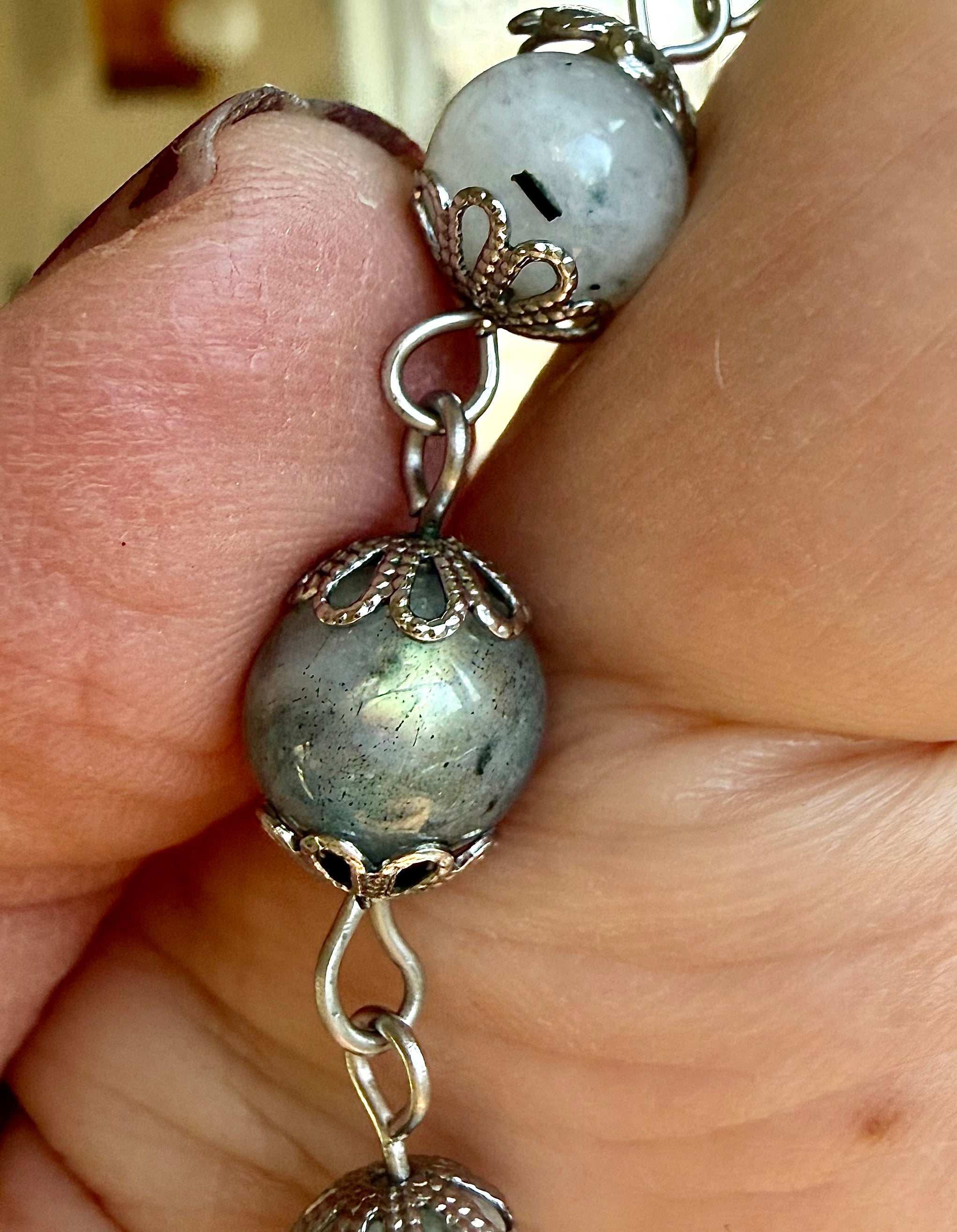 Witches Knot Pagan Devotional Prayer Beads with Labradorite and Moonstone.