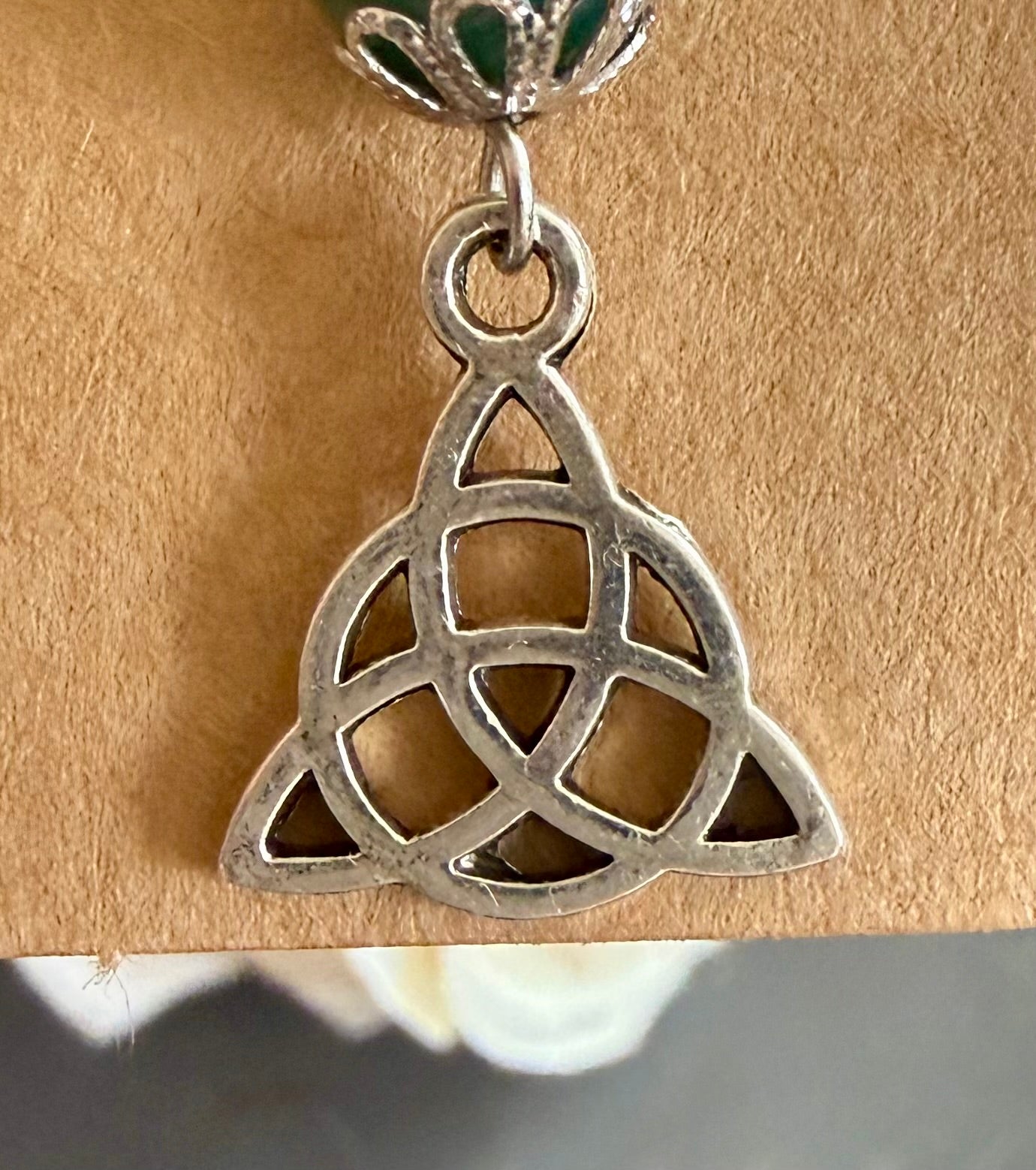 Celtic Triquetra Charm Earrings with Moss Agate Gemstones