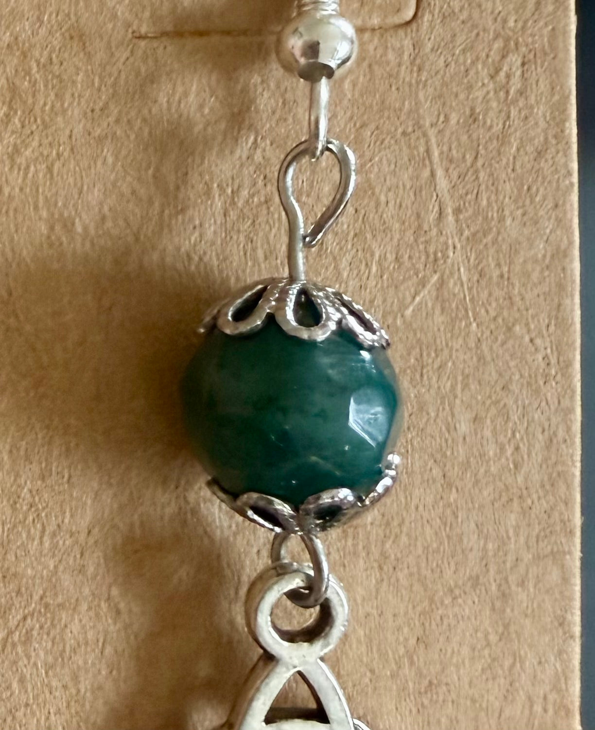 Celtic Triquetra Charm Earrings with Moss Agate Gemstones