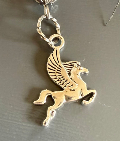 Goddess Selene Devotional Prayer Beads: Selenite, Rose Quartz, Moon Goddess, and Pegasus Charms.