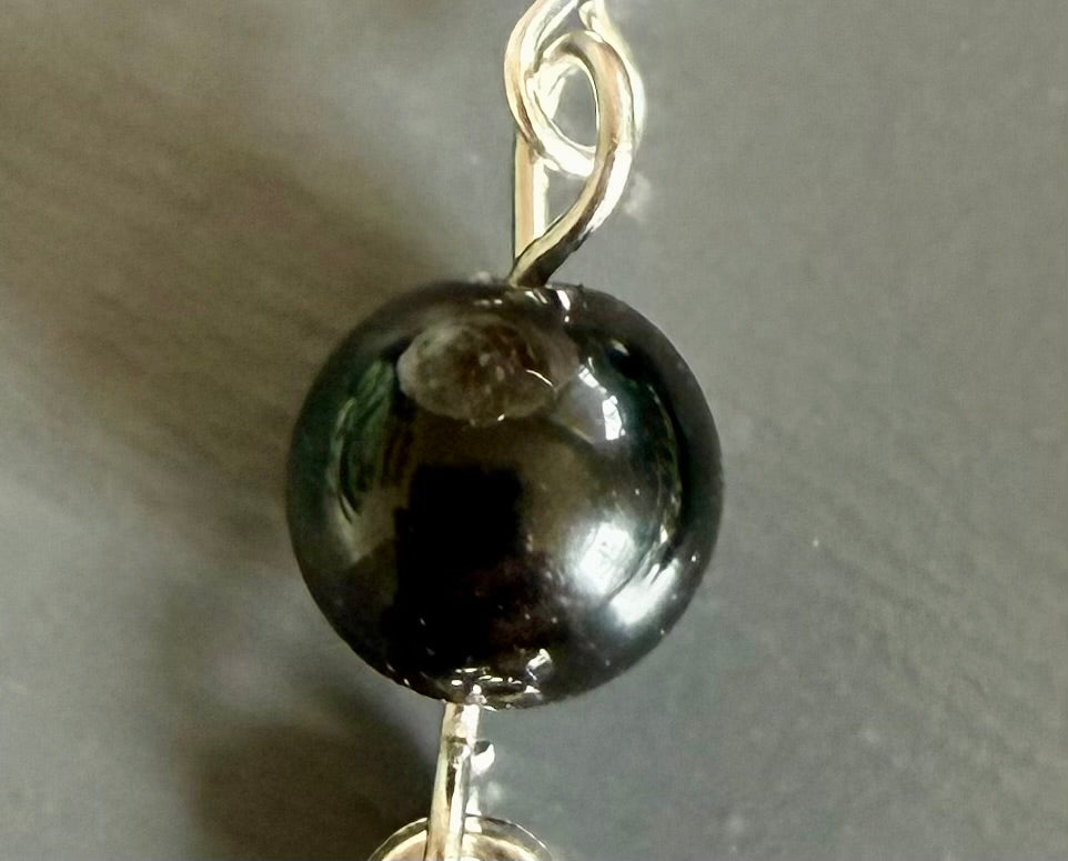 Black Obsidian Earrings with Bat Charms and Sterling Silver Hooks.