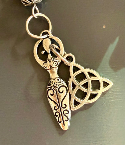 Goddess Brigid Devotional Prayer Beads:  Carnelian, Selenite, Moss Agate, and Brigid’s Cross Charm.