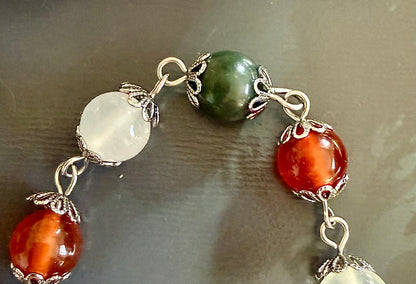 Goddess Brigid Devotional Prayer Beads:  Carnelian, Selenite, Moss Agate, and Brigid’s Cross Charm.