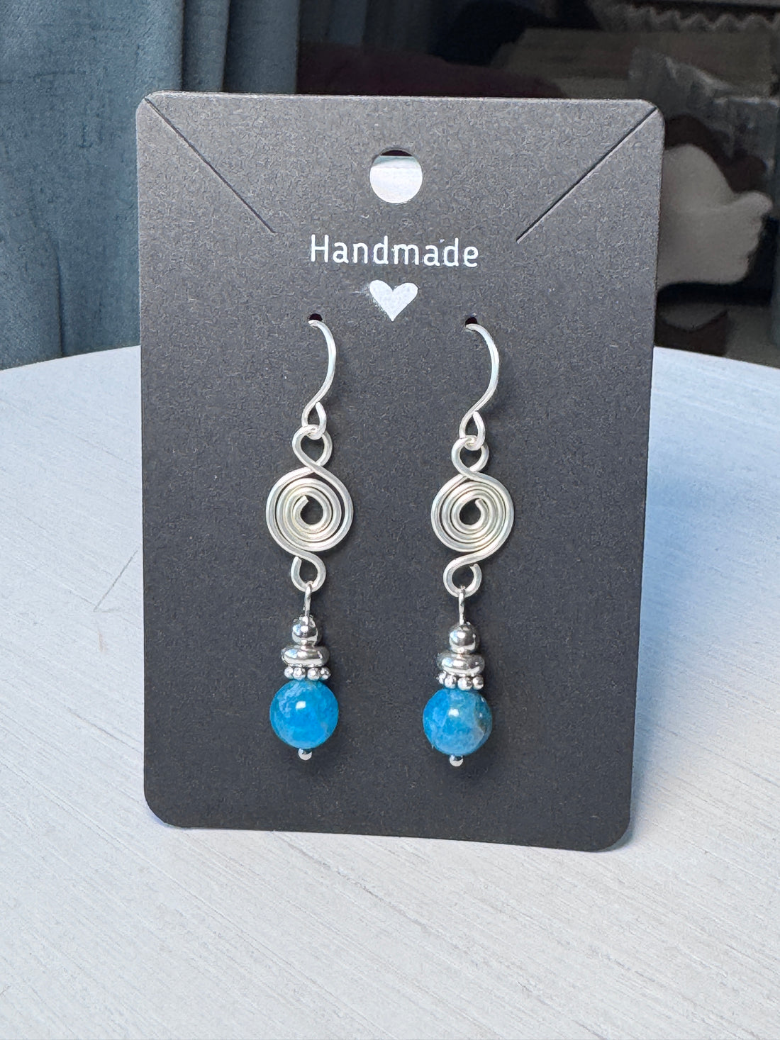 Blue Apatite Silver Spiral Earrings