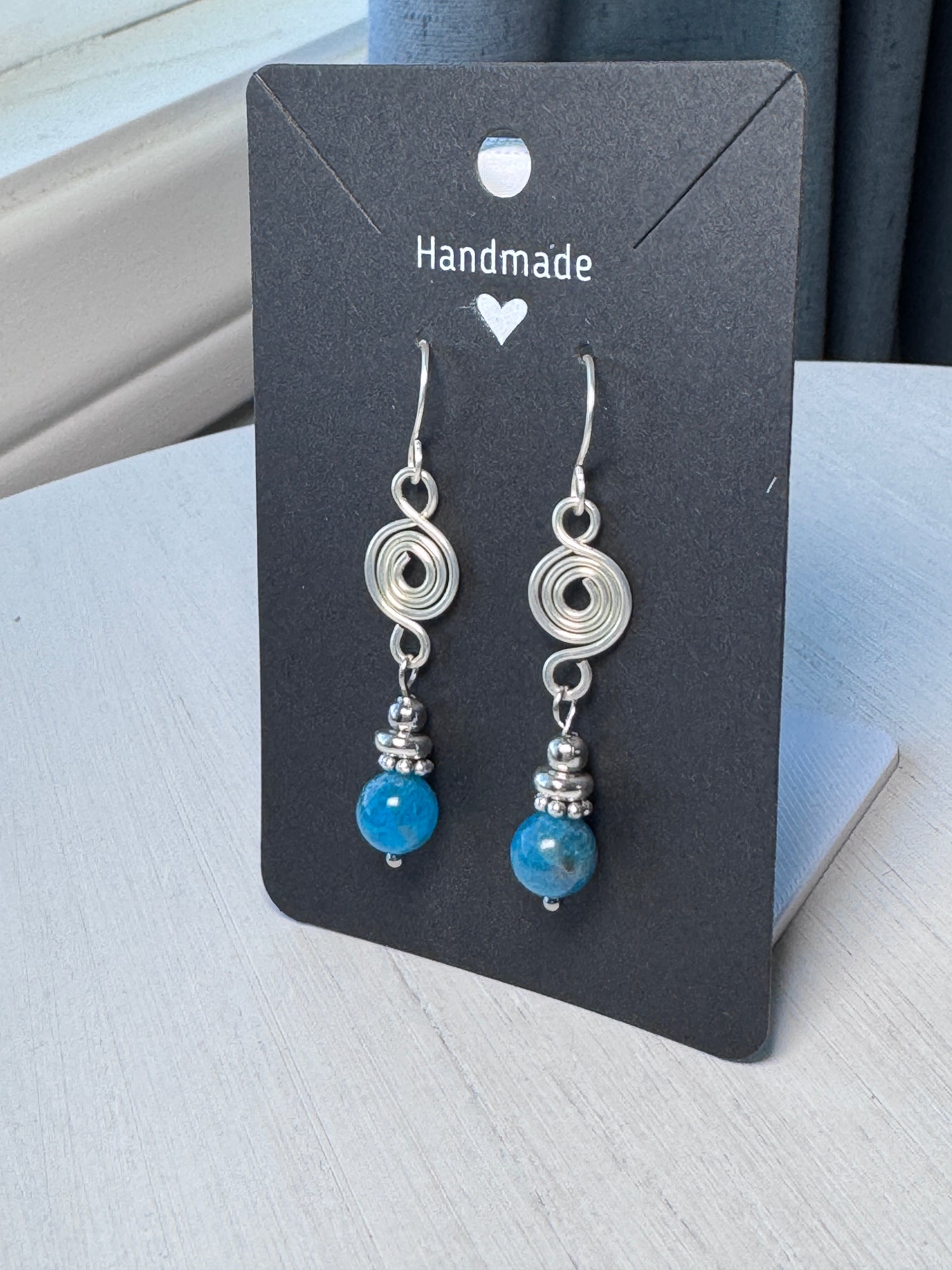 Blue Apatite Silver Spiral Earrings