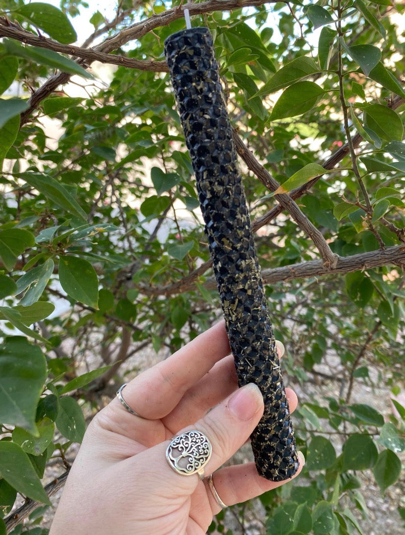 Protection Spell Candle Beeswax layered botanical ritual for wards &amp; cleansing