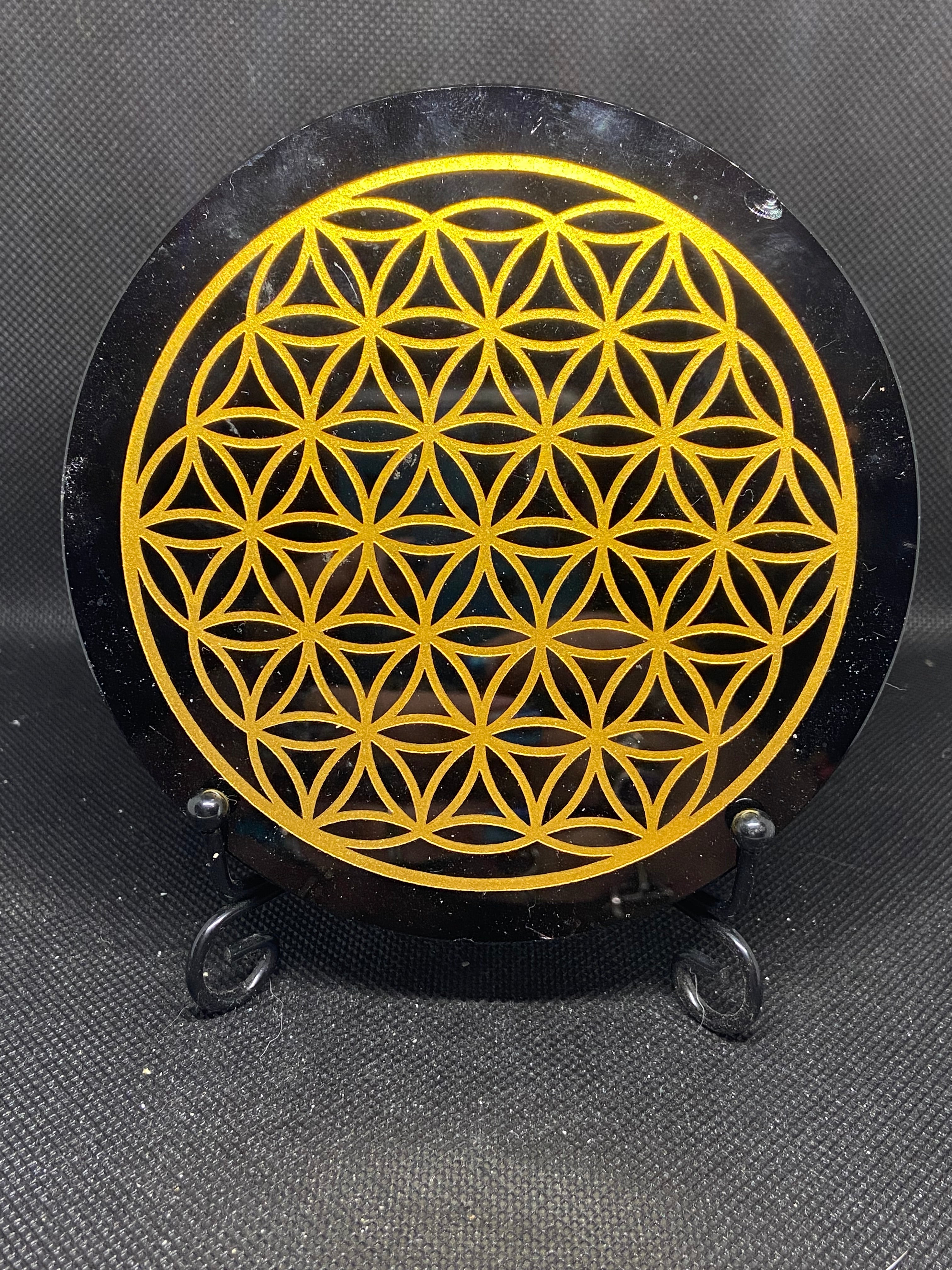 Black Obsidian Scrying Plate/Crystal Grid