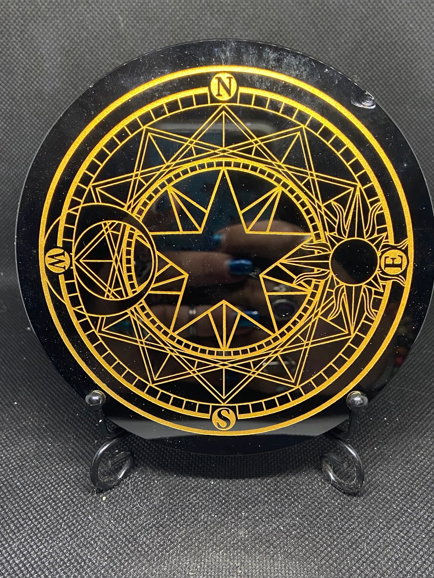 Black Obsidian Scrying Plate/Crystal Grid