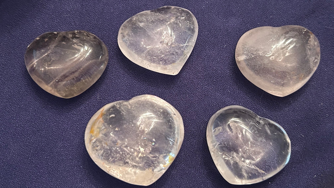 Clear Quartz Heart with Hematite &amp; Rainbows