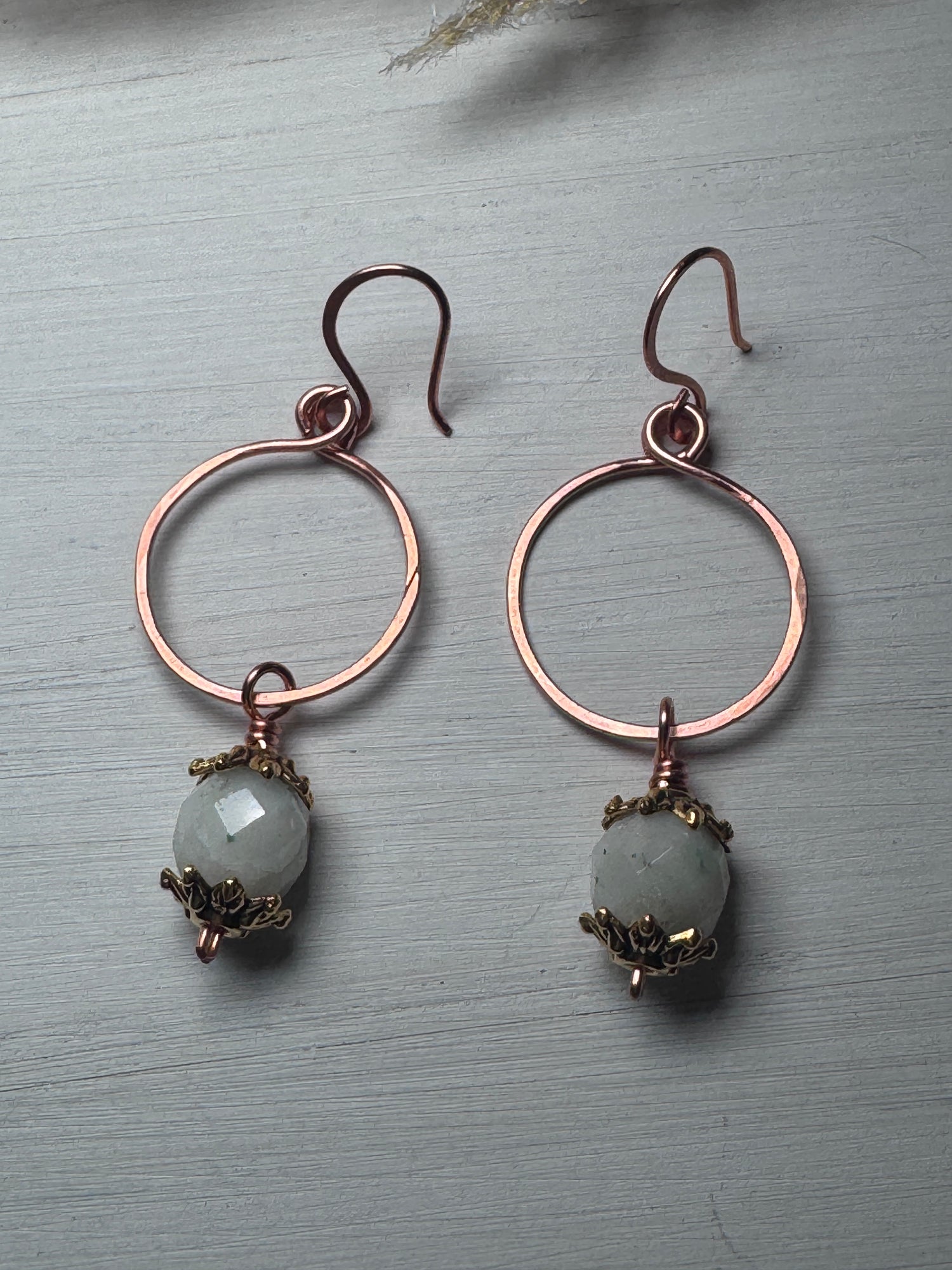 Copper Hoop Earrings with African Opals.