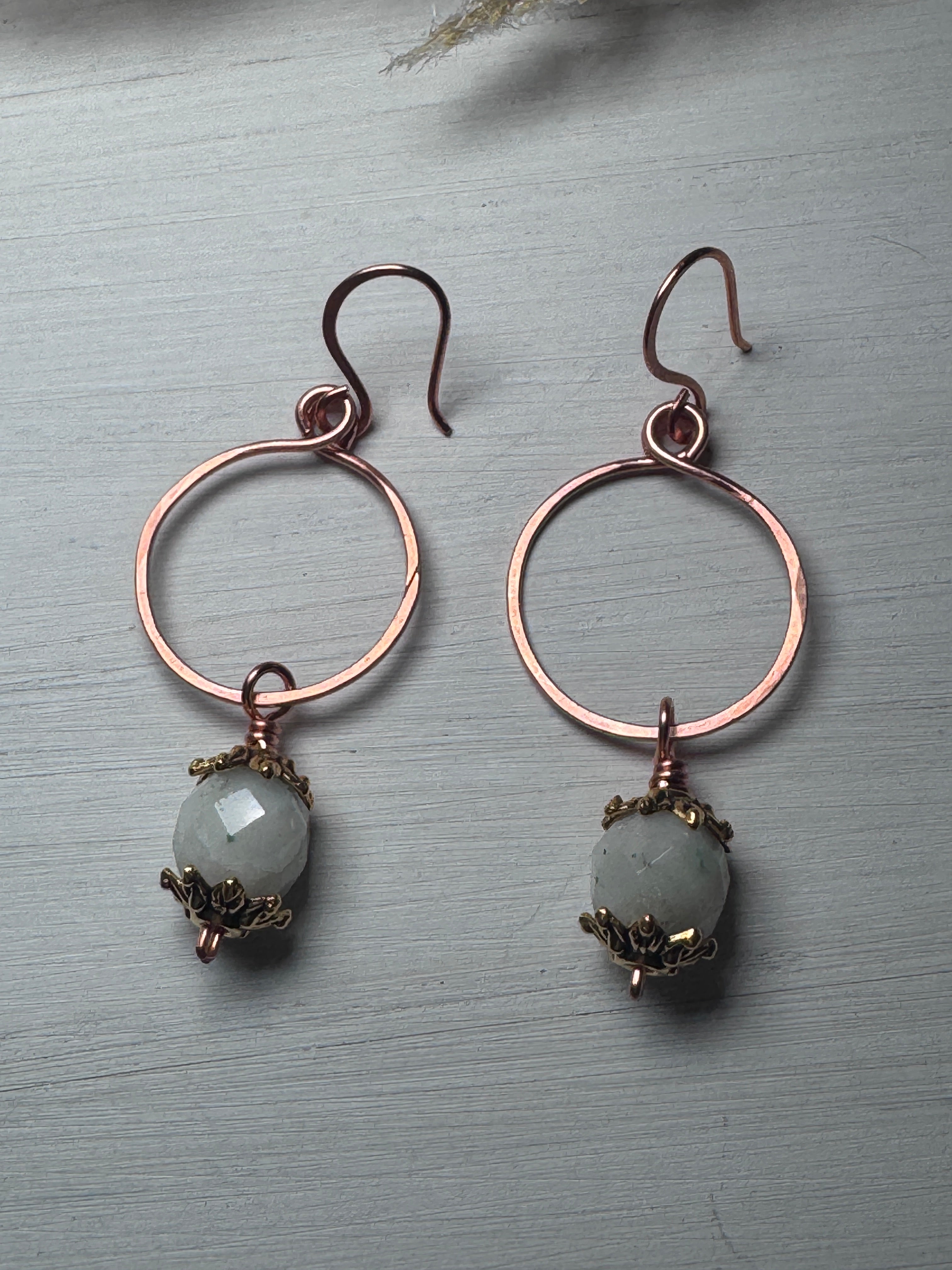Copper Hoop Earrings with African Opals.