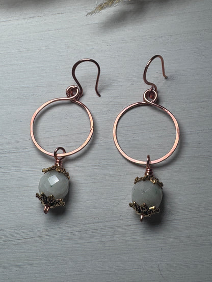 Copper Hoop Earrings with African Opals.