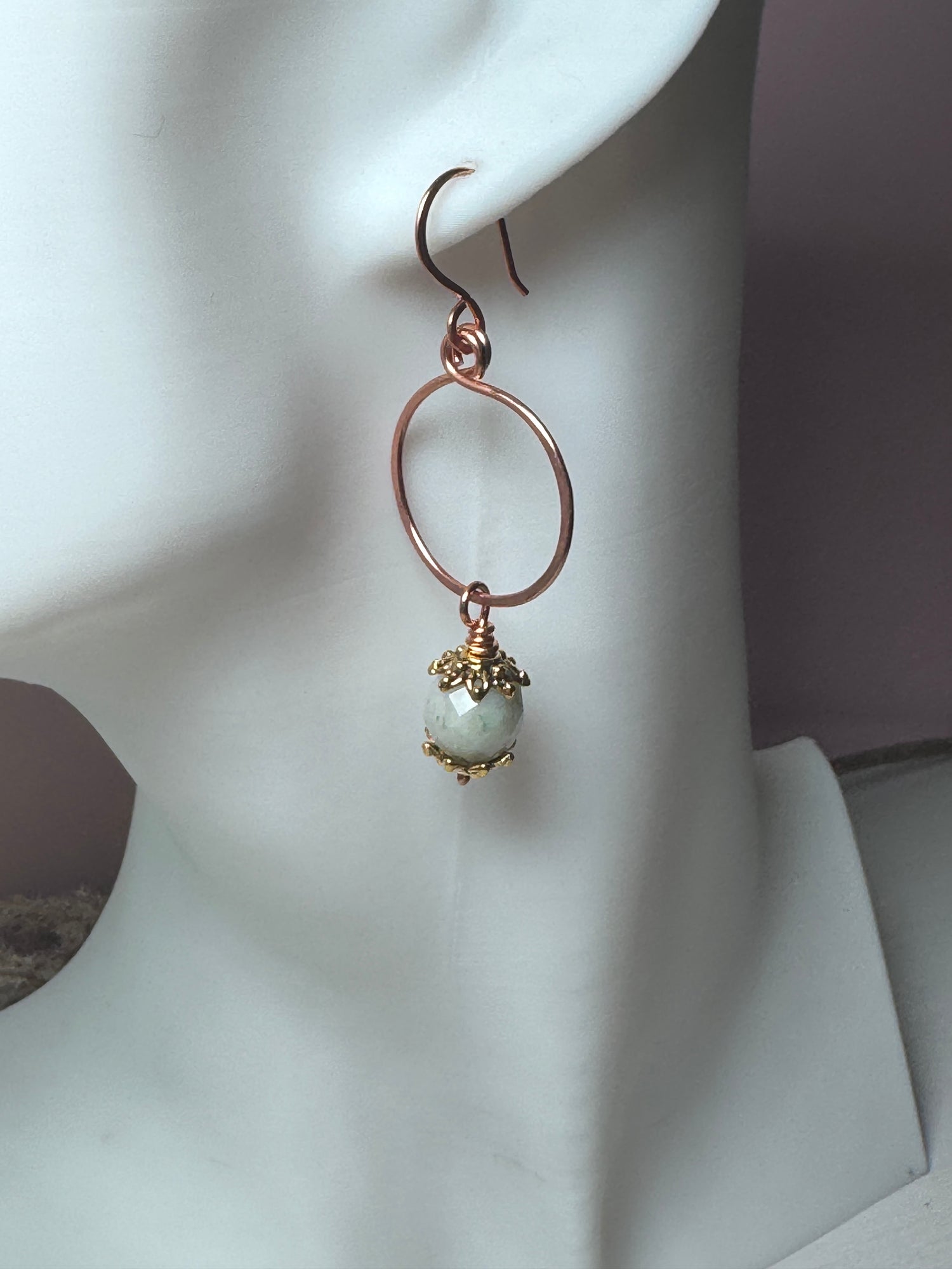 Copper Hoop Earrings with African Opals.