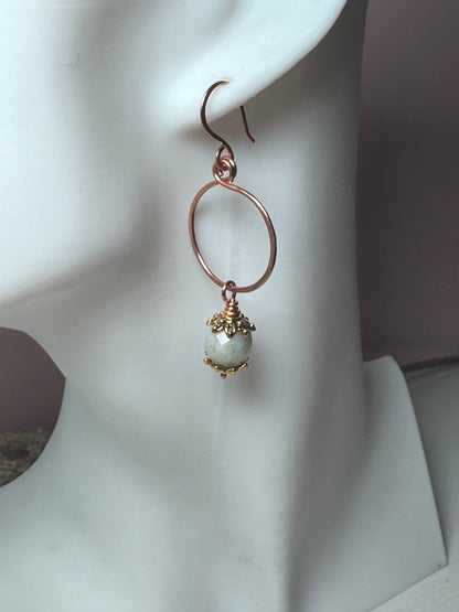 Copper Hoop Earrings with African Opals.