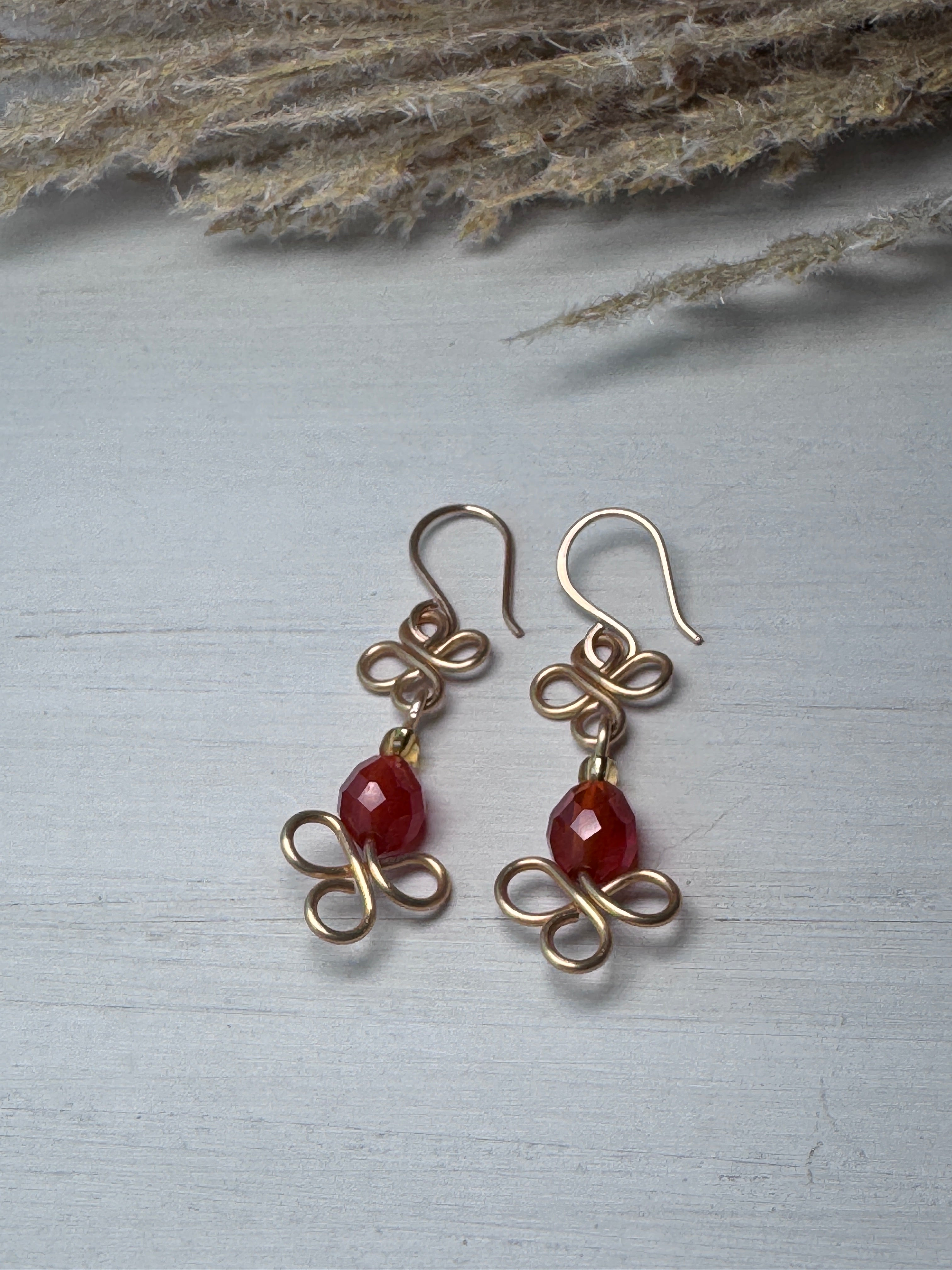 Gold Wire Wrapped Earrings with Carnelian Gemstones