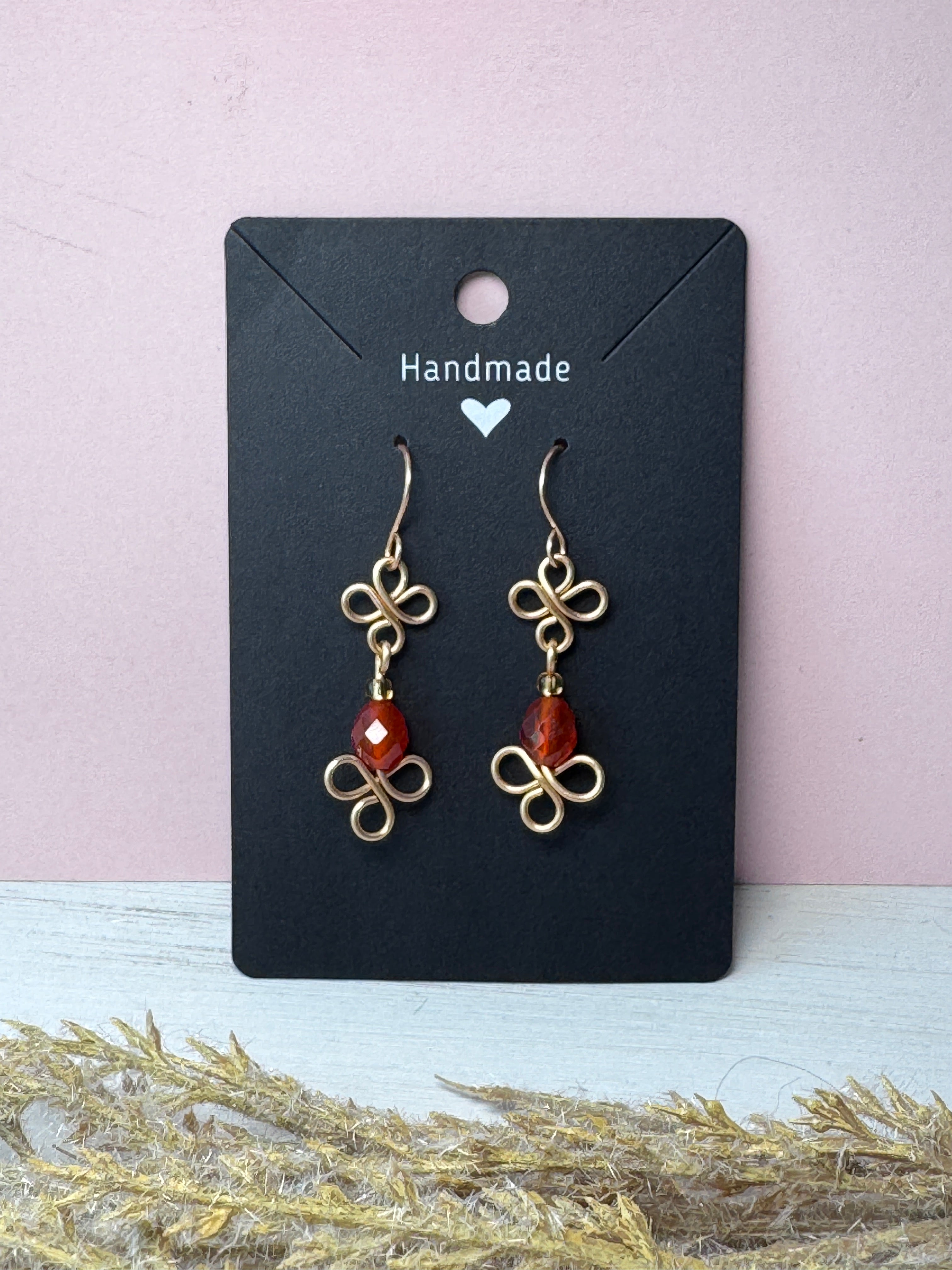 Gold Wire Wrapped Earrings with Carnelian Gemstones