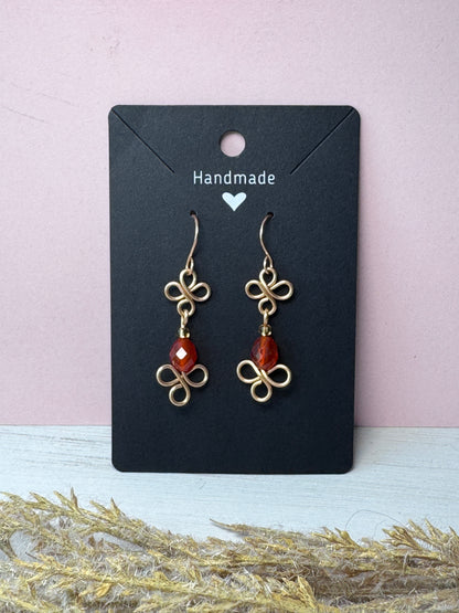 Gold Wire Wrapped Earrings with Carnelian Gemstones