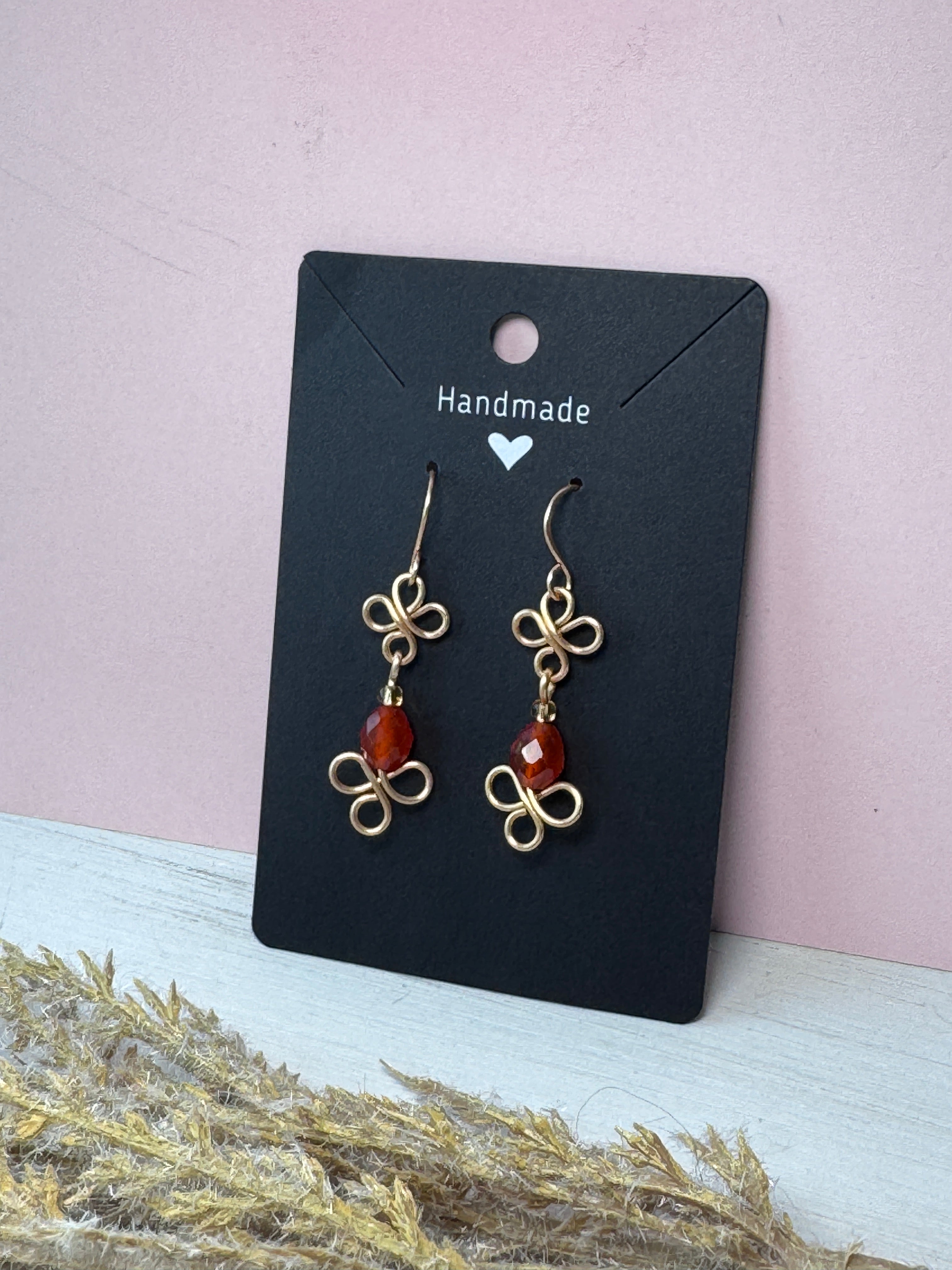 Gold Wire Wrapped Earrings with Carnelian Gemstones
