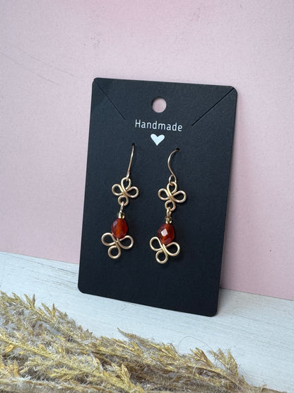 Gold Wire Wrapped Earrings with Carnelian Gemstones