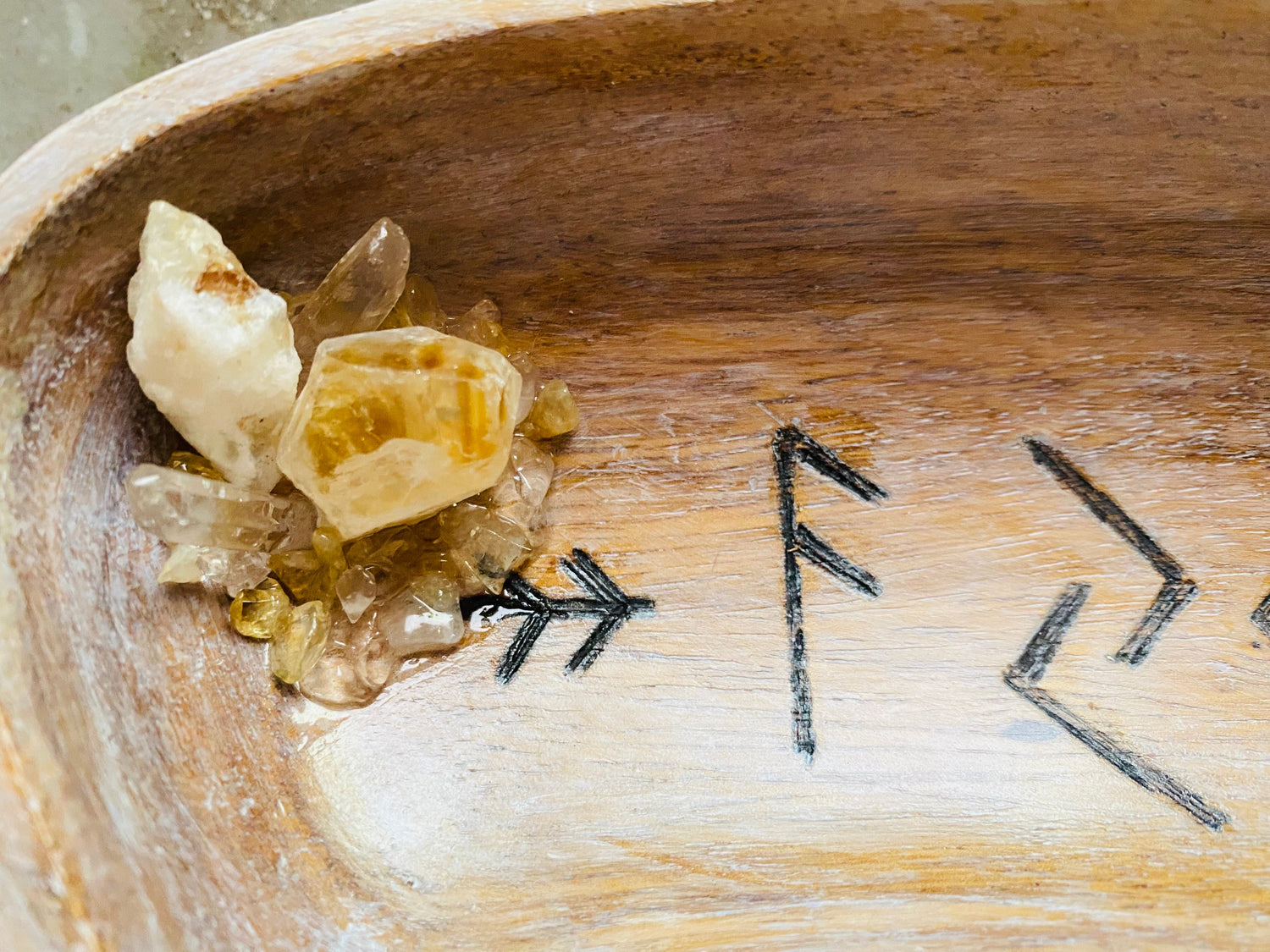 Futhark rune wood burned monkey pod wood bowl abundance