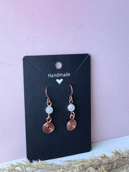 Mini Spiral Copper Earrings with Moonstones