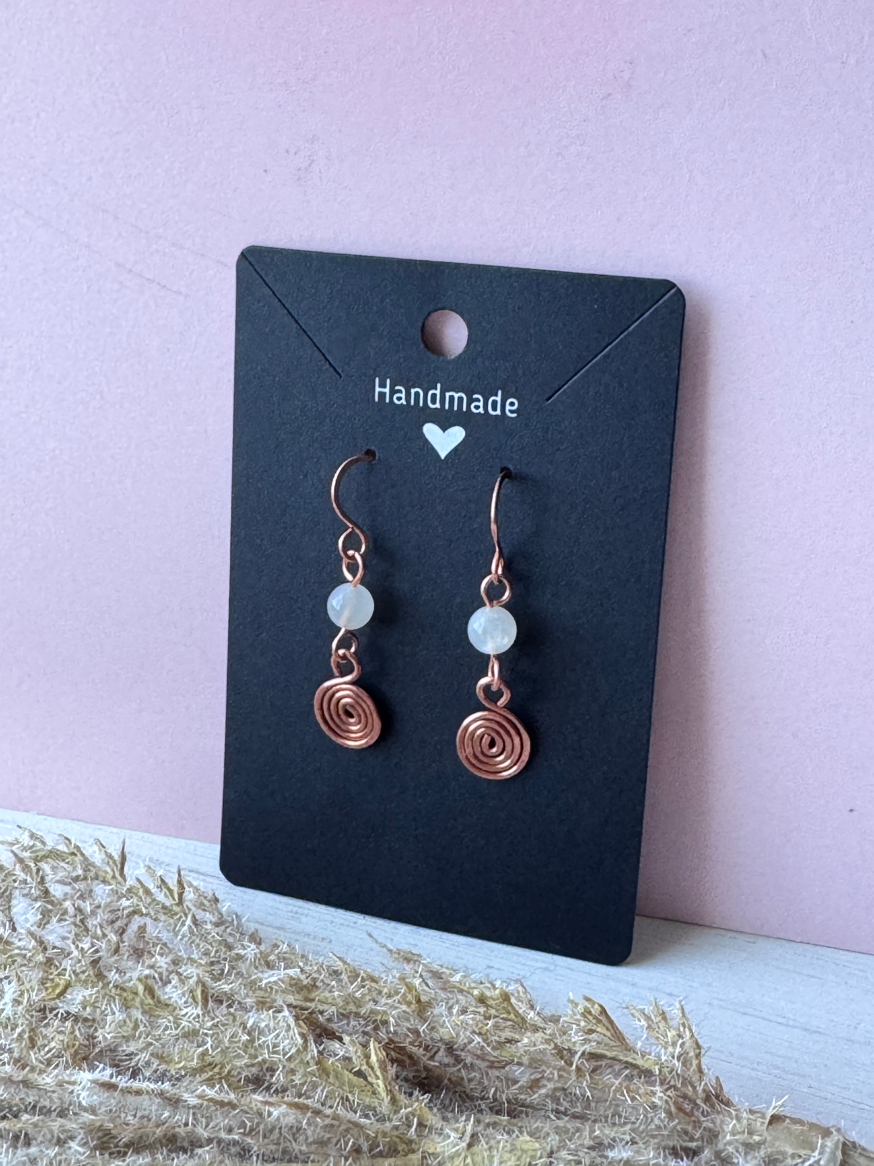 Mini Spiral Copper Earrings with Moonstones