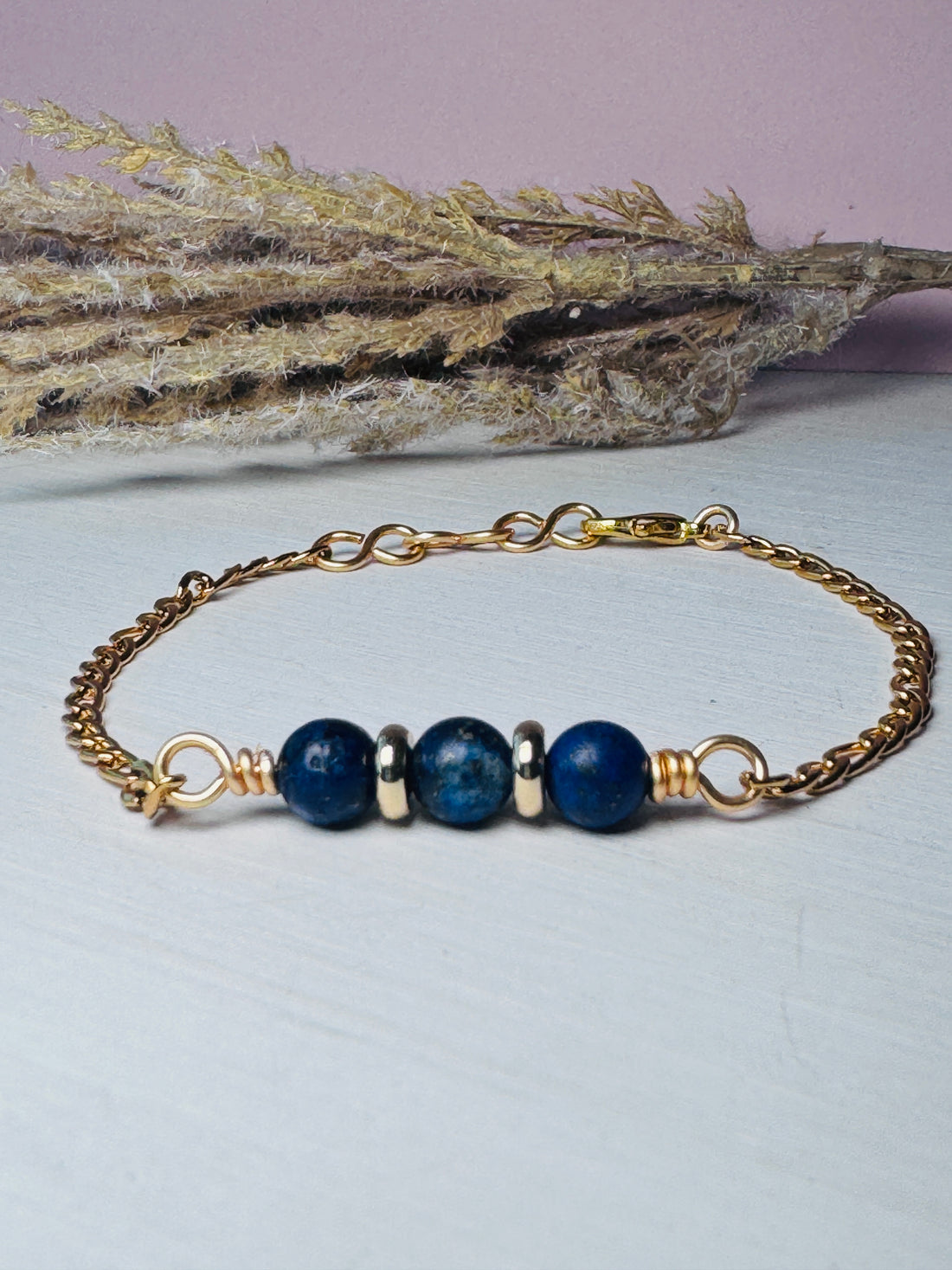 Lapis Lazuli Gold Wire Wrapped Gemstone Bracelet