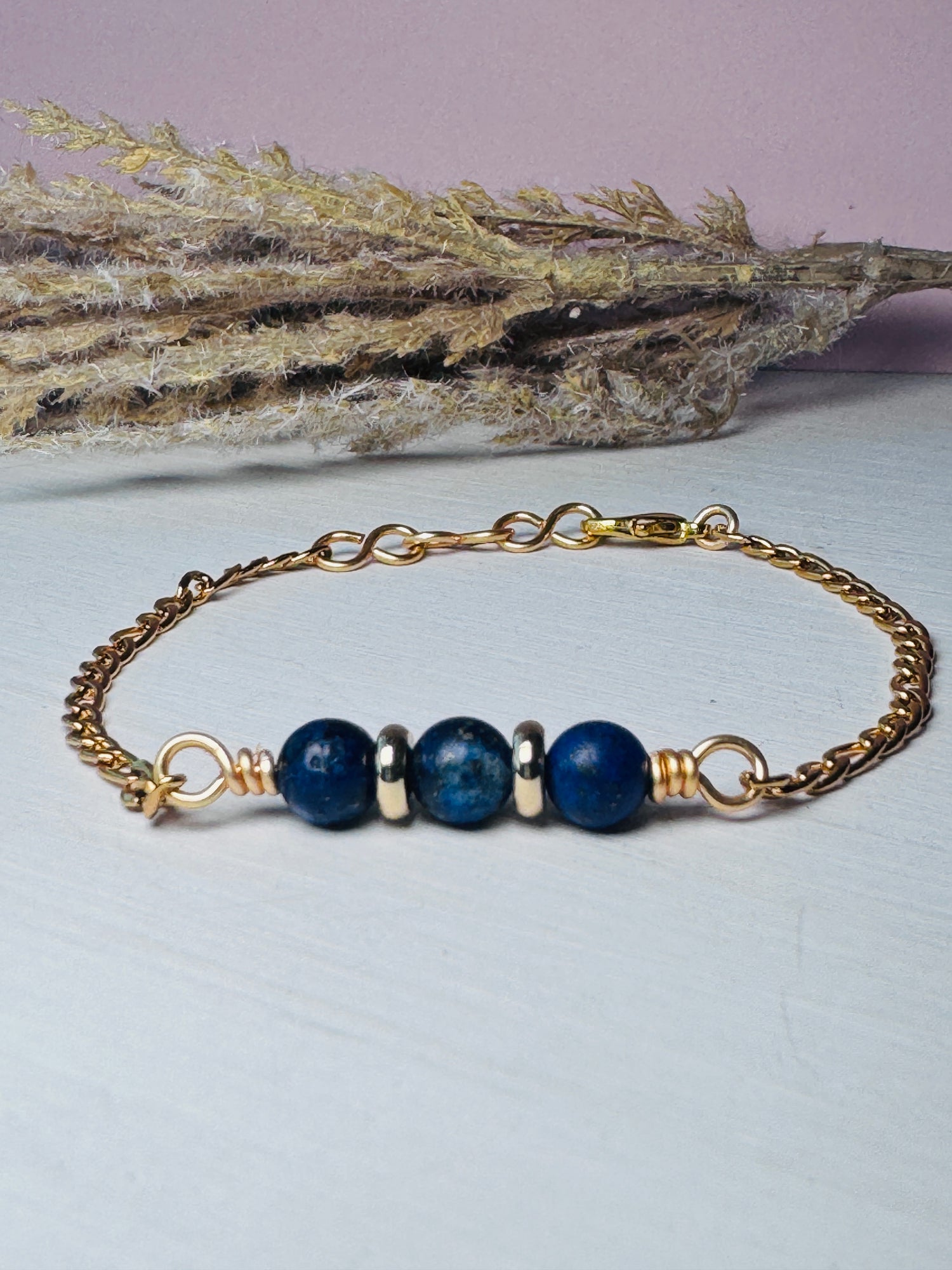 Lapis Lazuli Gold Wire Wrapped Gemstone Bracelet