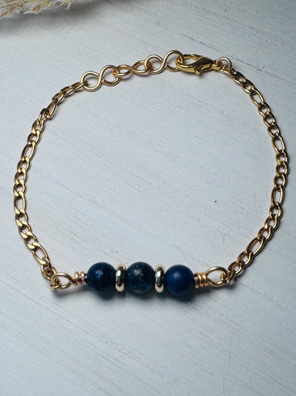 Lapis Lazuli Gold Wire Wrapped Gemstone Bracelet